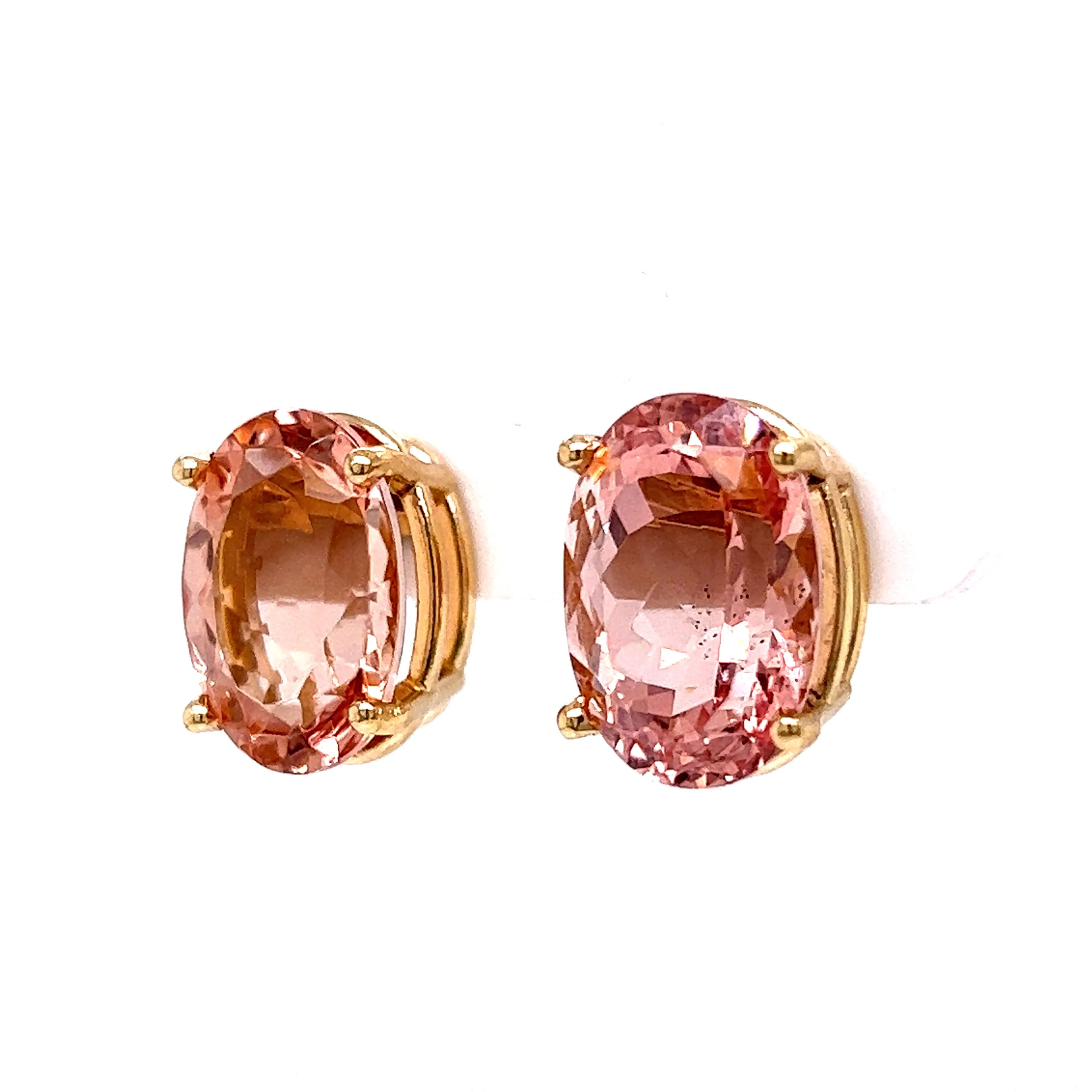 Large Oval Cut Morganite Stud Earrings in 14k Yellow Gold - Image 2