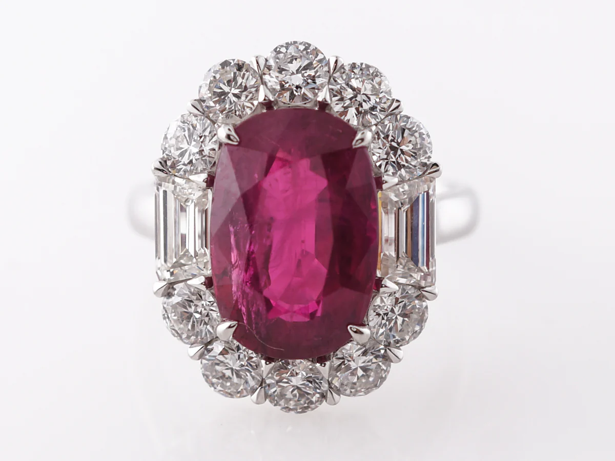 Large Oval Ruby & Diamond Halo Ring Platinum