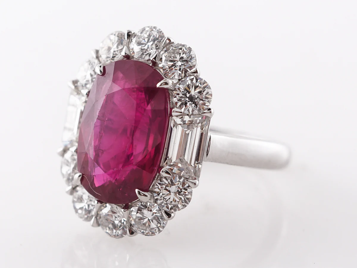 Large Oval Ruby & Diamond Halo Ring Platinum - Image 2