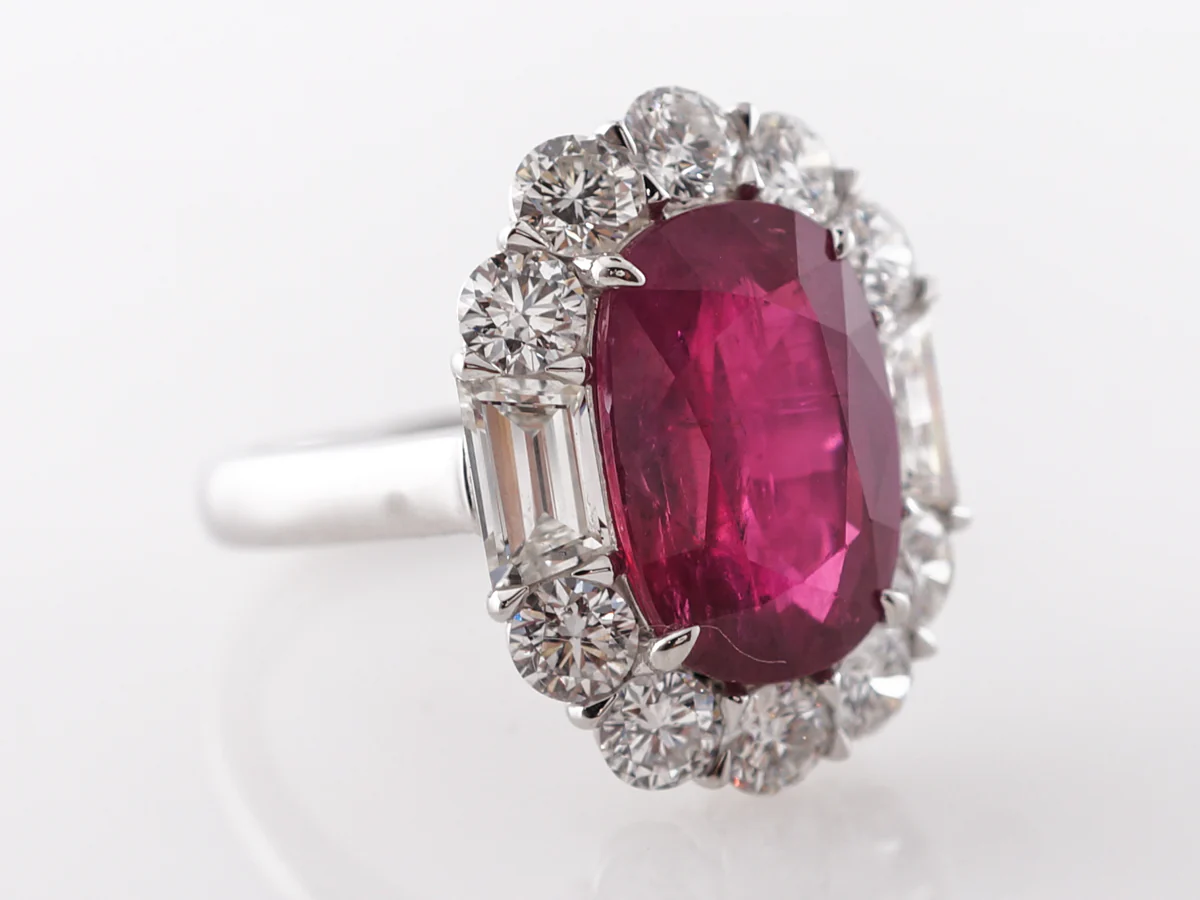 Large Oval Ruby & Diamond Halo Ring Platinum - Image 3