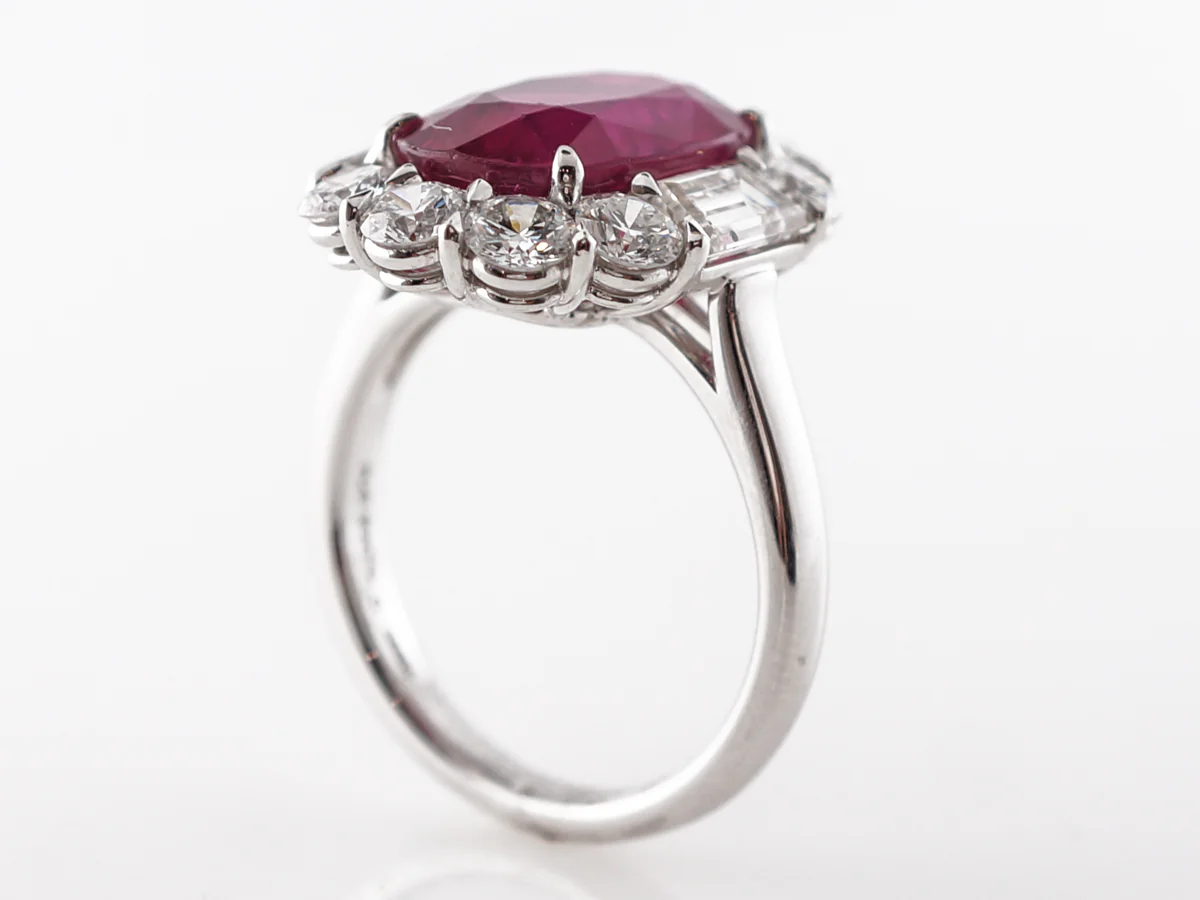 Large Oval Ruby & Diamond Halo Ring Platinum - Image 4