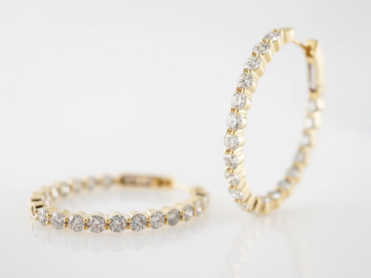 Large Yellow Gold Diamond Hoop Earrings 6 Carats - Image 3