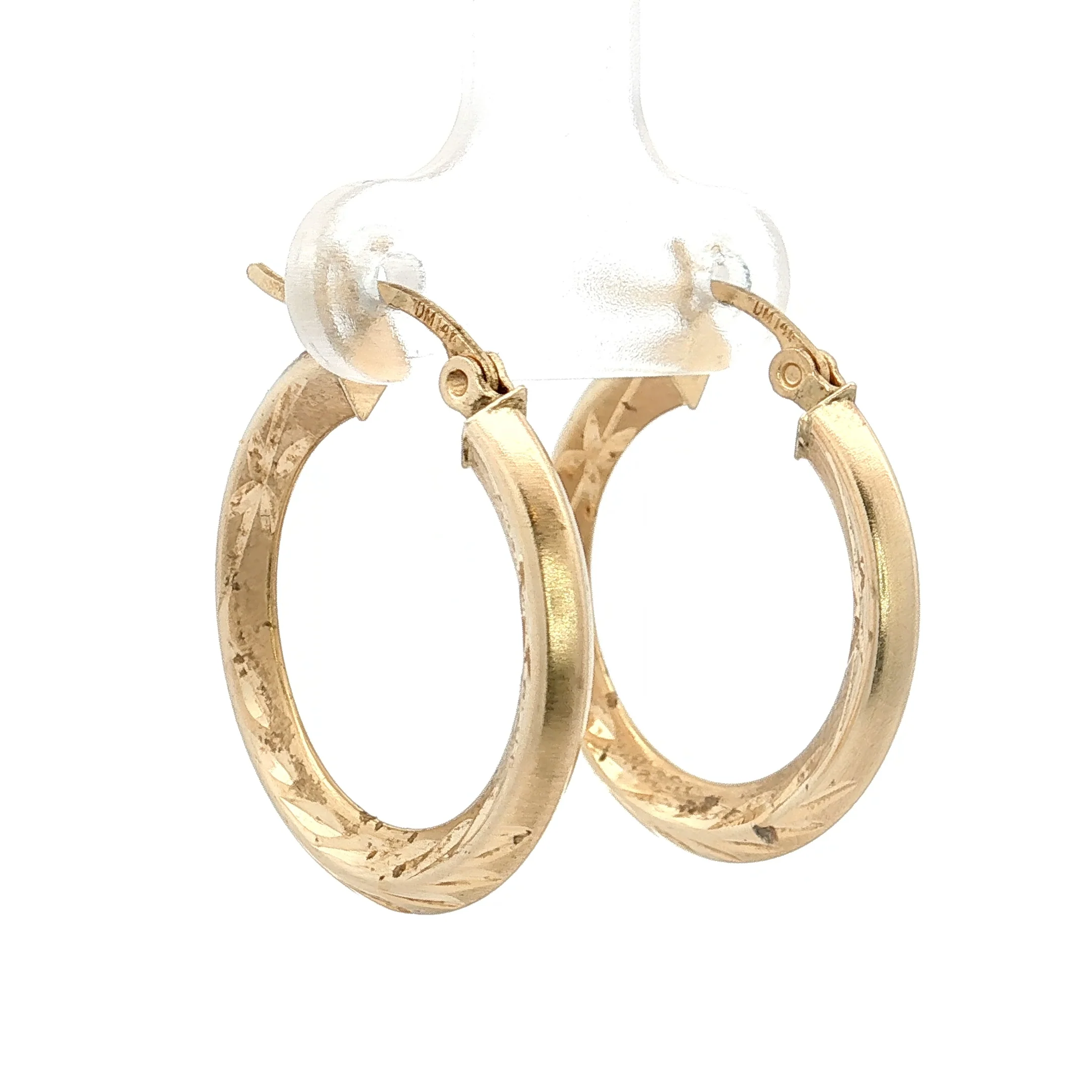 Laser Cut Brushed Hoop Earrings 14k Yellow Gold - Image 3
