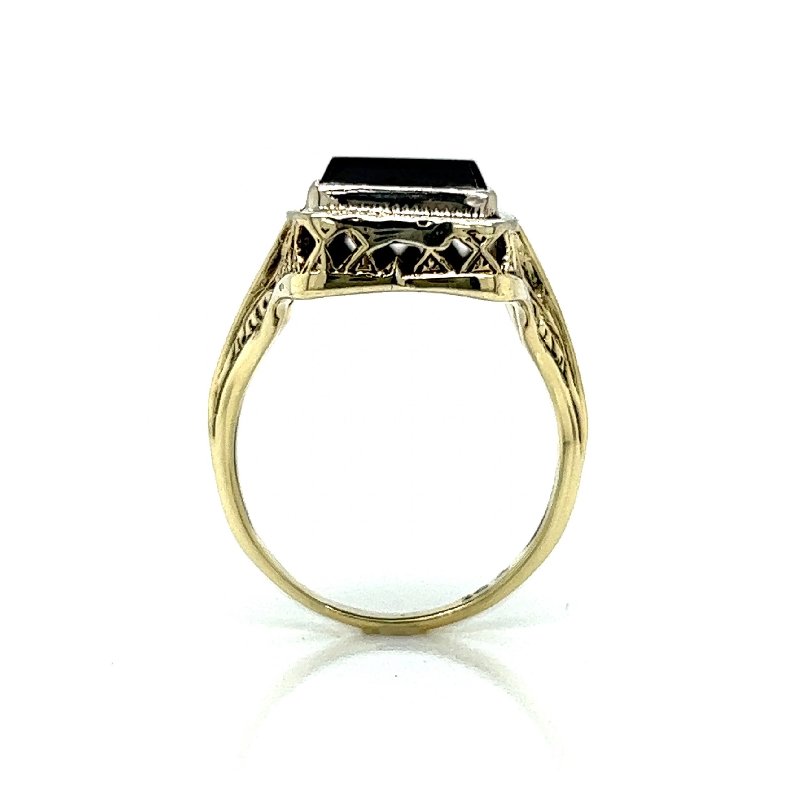 Late Art Deco Onyx Ring in 14k White & Yellow Gold - Image 4