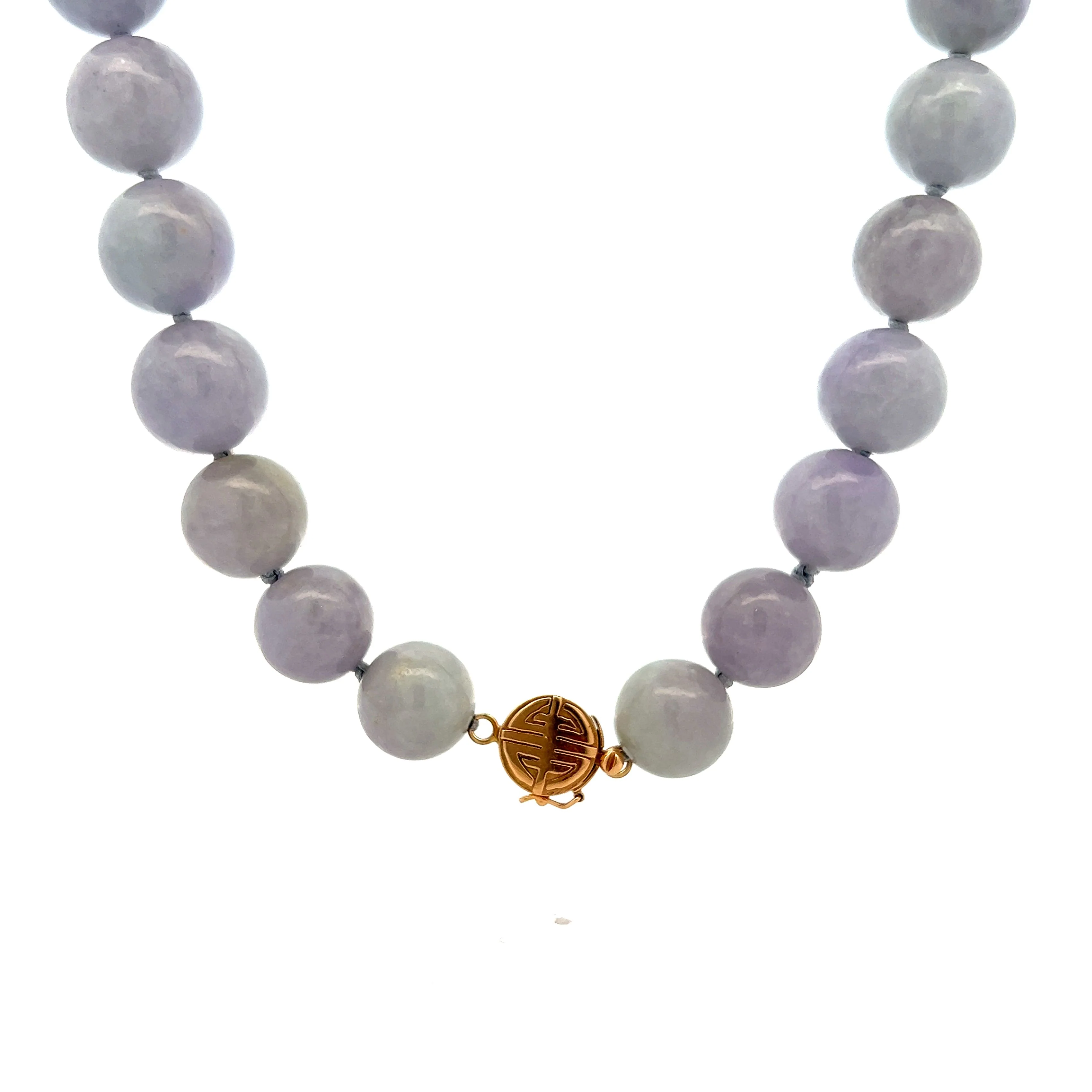 Lavender Jadeite Bead Necklace in 14k Yellow Gold - Image 4