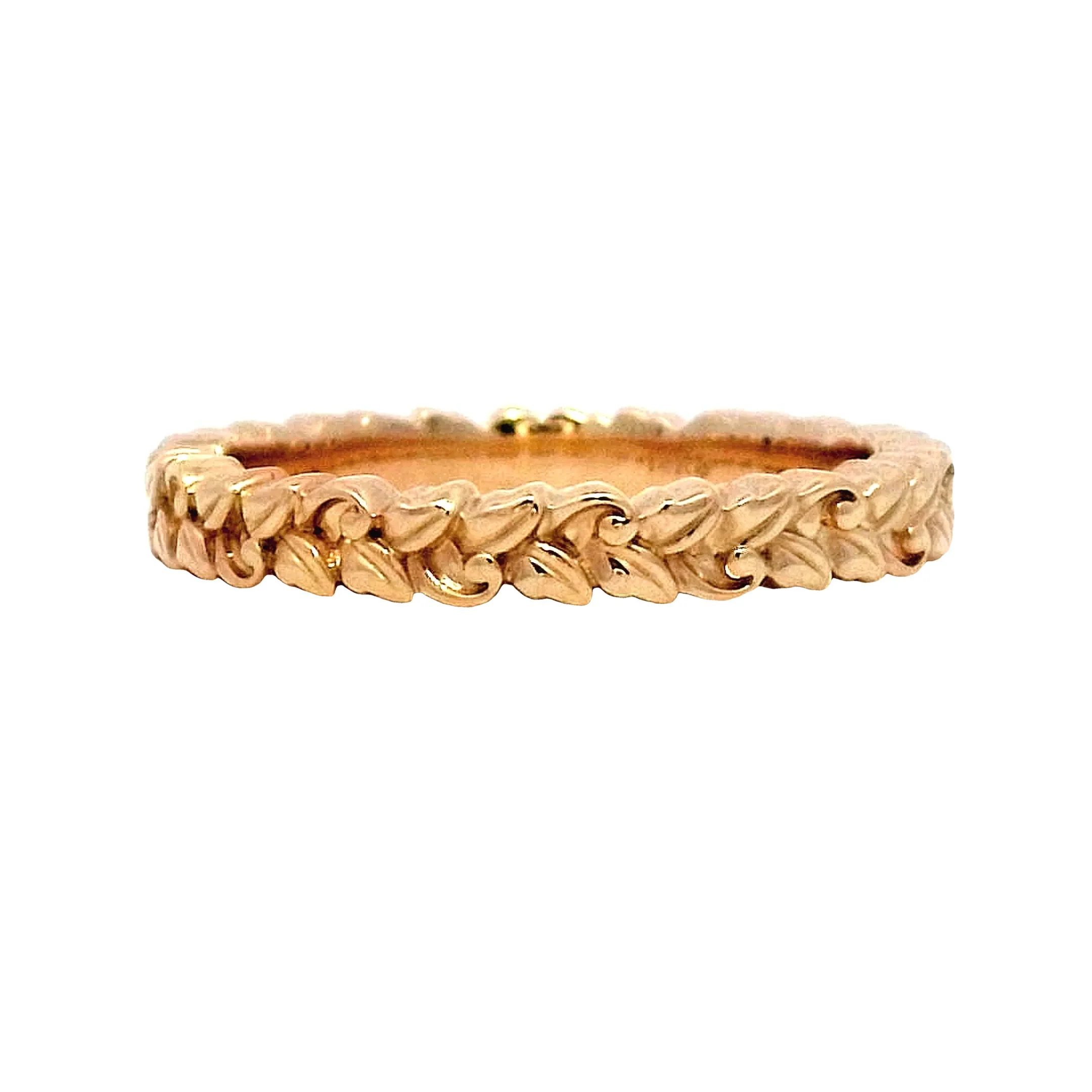 Leaf Textured Stacking Band in 14k Yellow Gold - Image 3