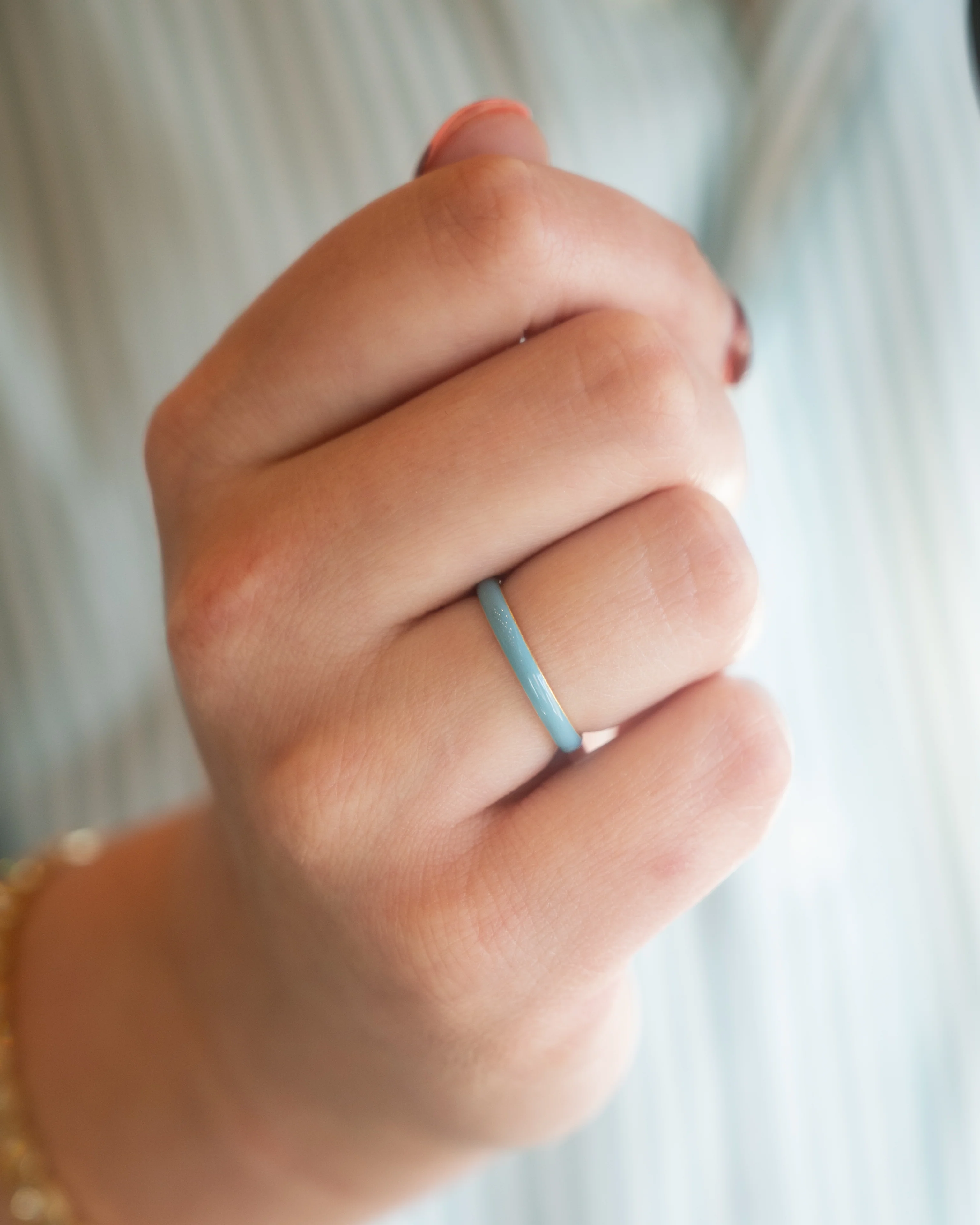 Light Blue Enamel Eternity Band in 14k Yellow Gold - Image 7