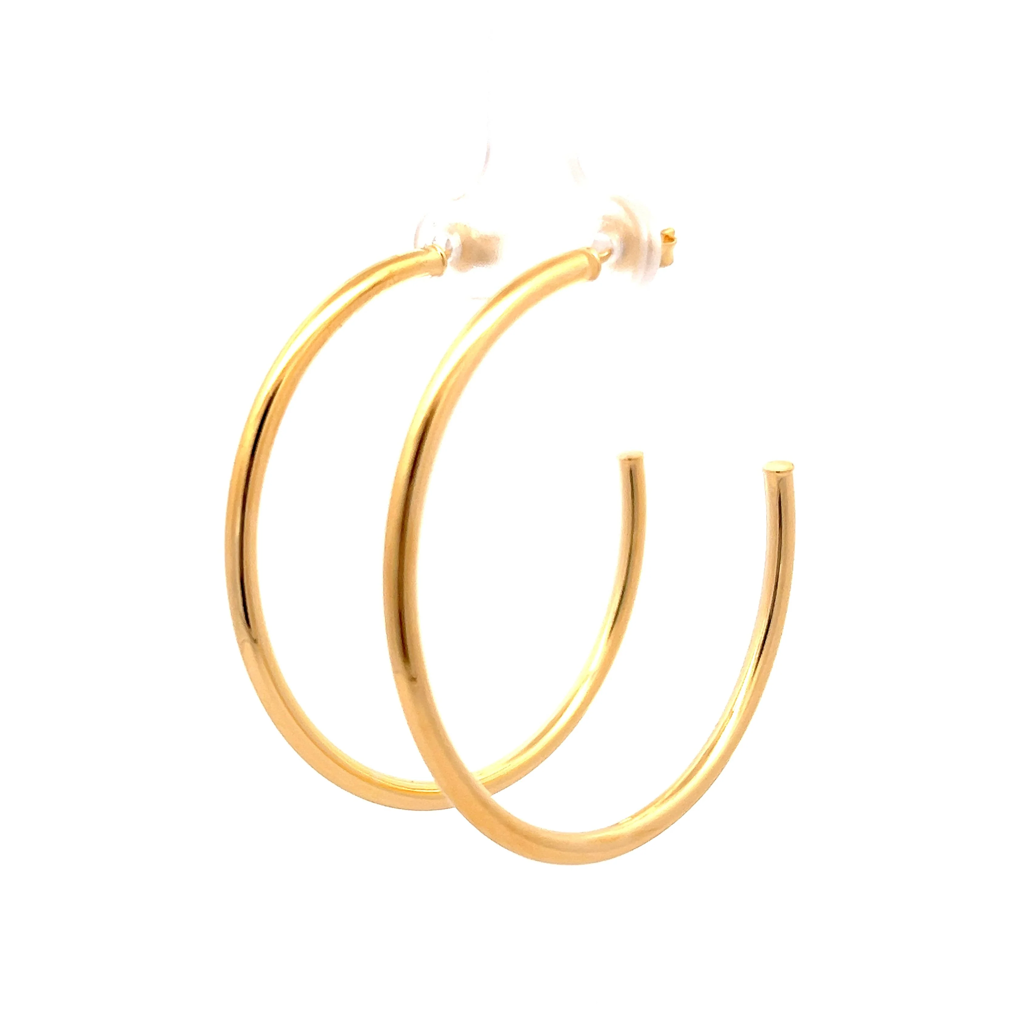 Lightweight J Shape Hoop Earrings in 14k Yellow Gold - Image 2