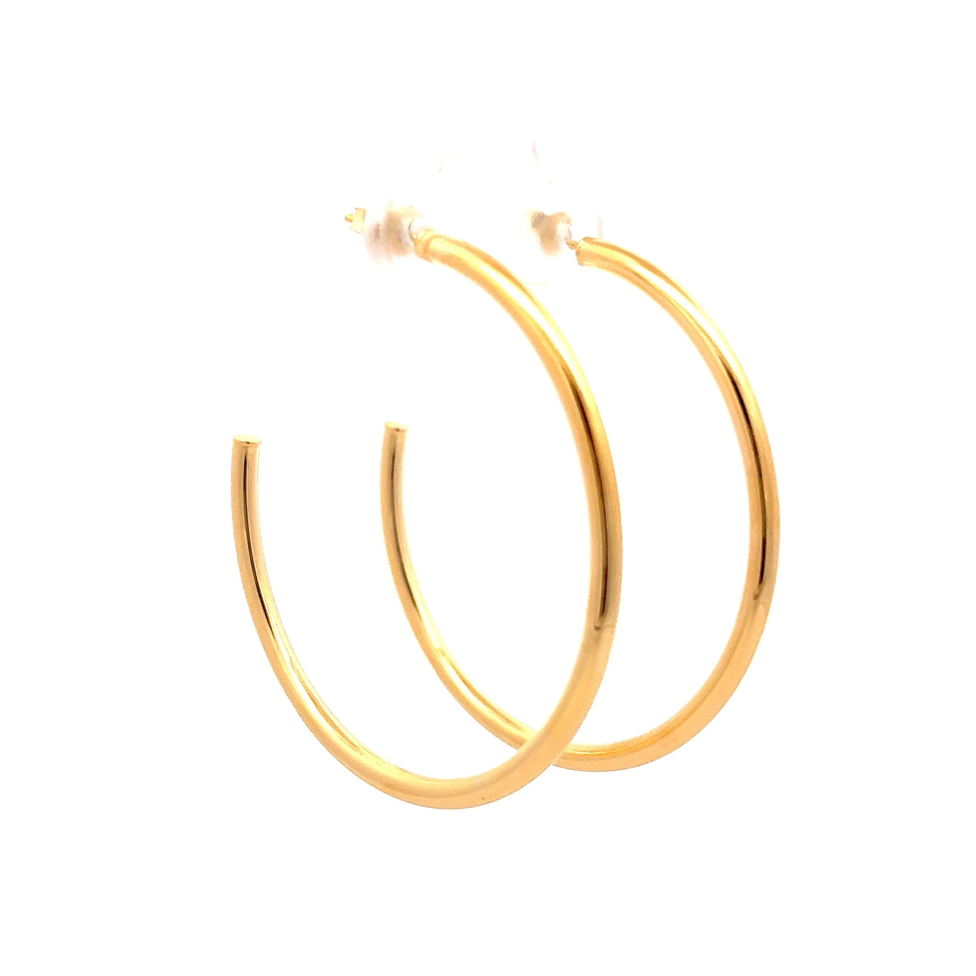 Lightweight J Shape Hoop Earrings in 14k Yellow Gold - Image 3