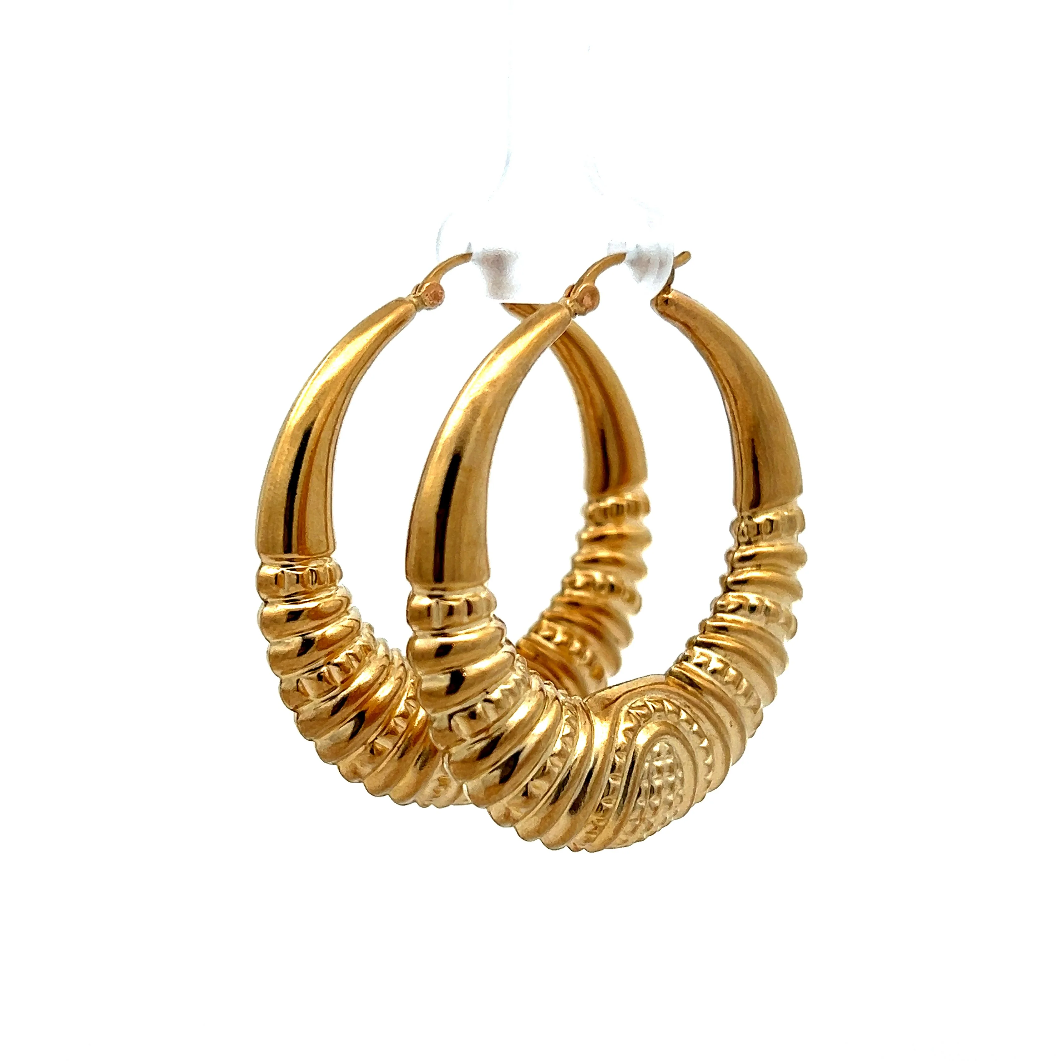 Lightweight Textured Hoop Earrings in 10k Yellow Gold - Image 2