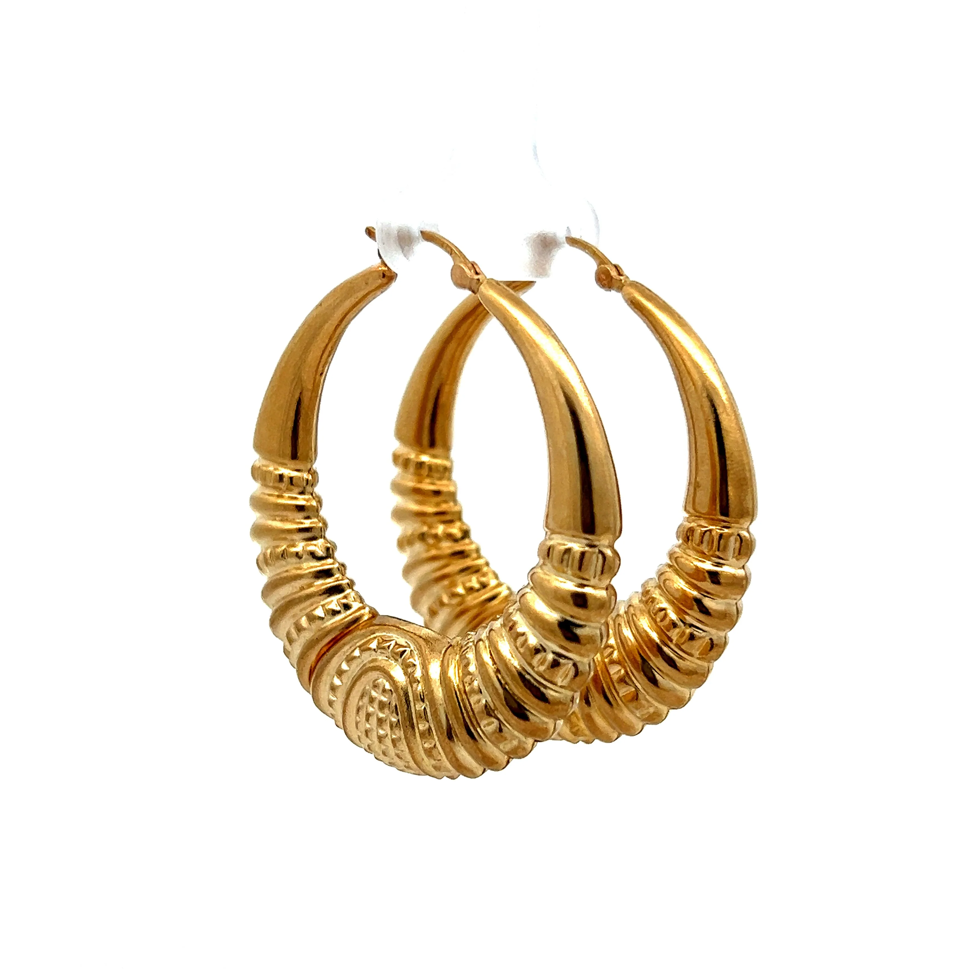 Lightweight Textured Hoop Earrings in 10k Yellow Gold - Image 3