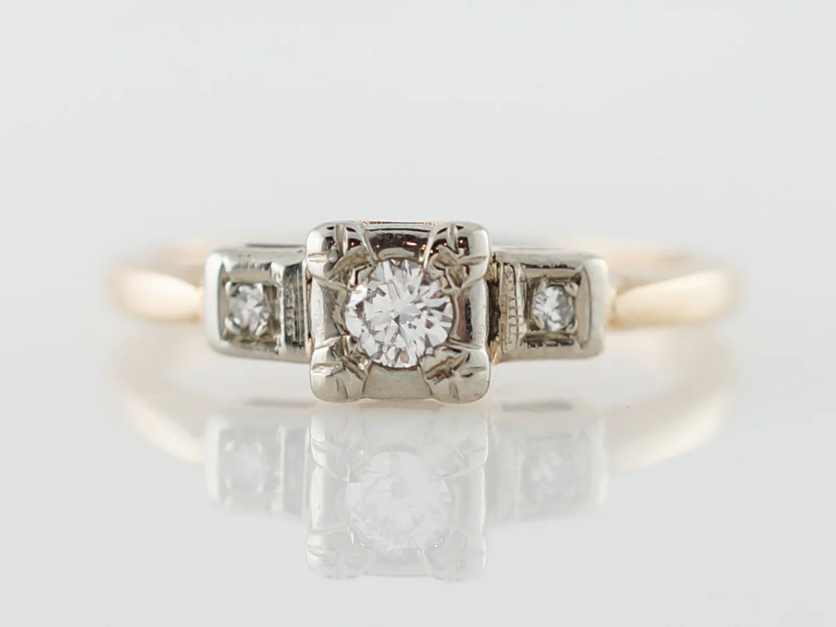 Lovely Three Stone Retro Diamond Engagement Ring in 14k