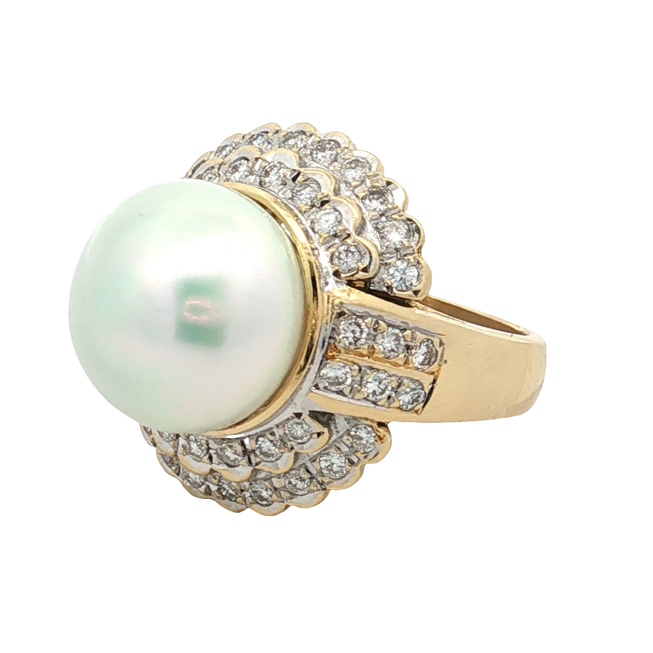 Mabe Pearl & Diamond Cocktail Ring 18k Yellow Gold - Image 2