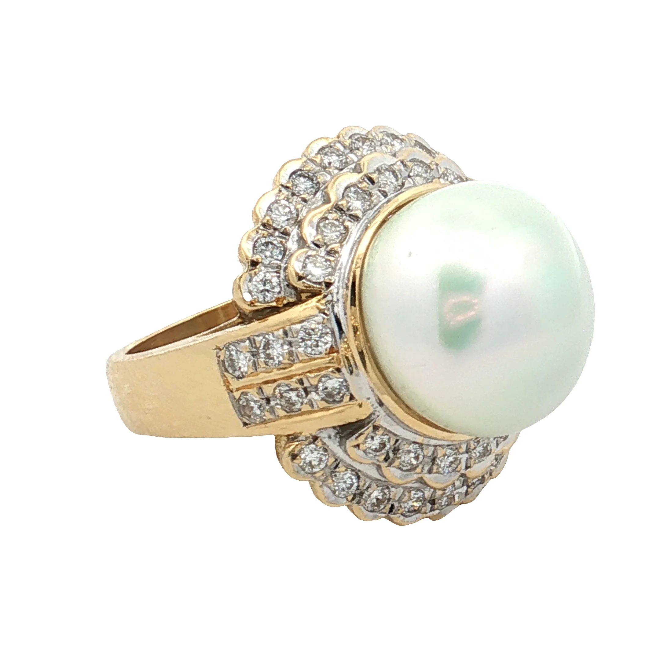 Mabe Pearl & Diamond Cocktail Ring 18k Yellow Gold - Image 3