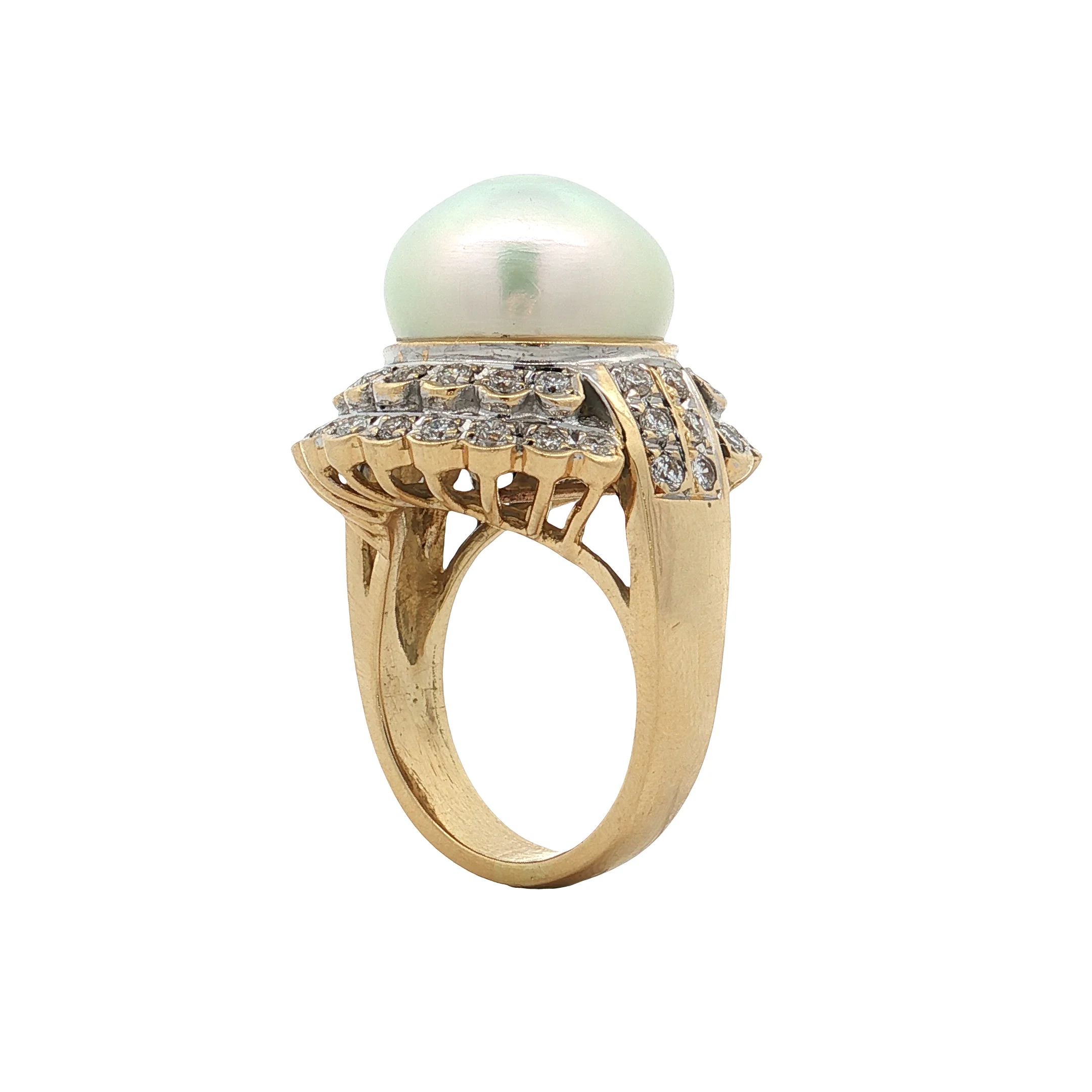 Mabe Pearl & Diamond Cocktail Ring 18k Yellow Gold - Image 5