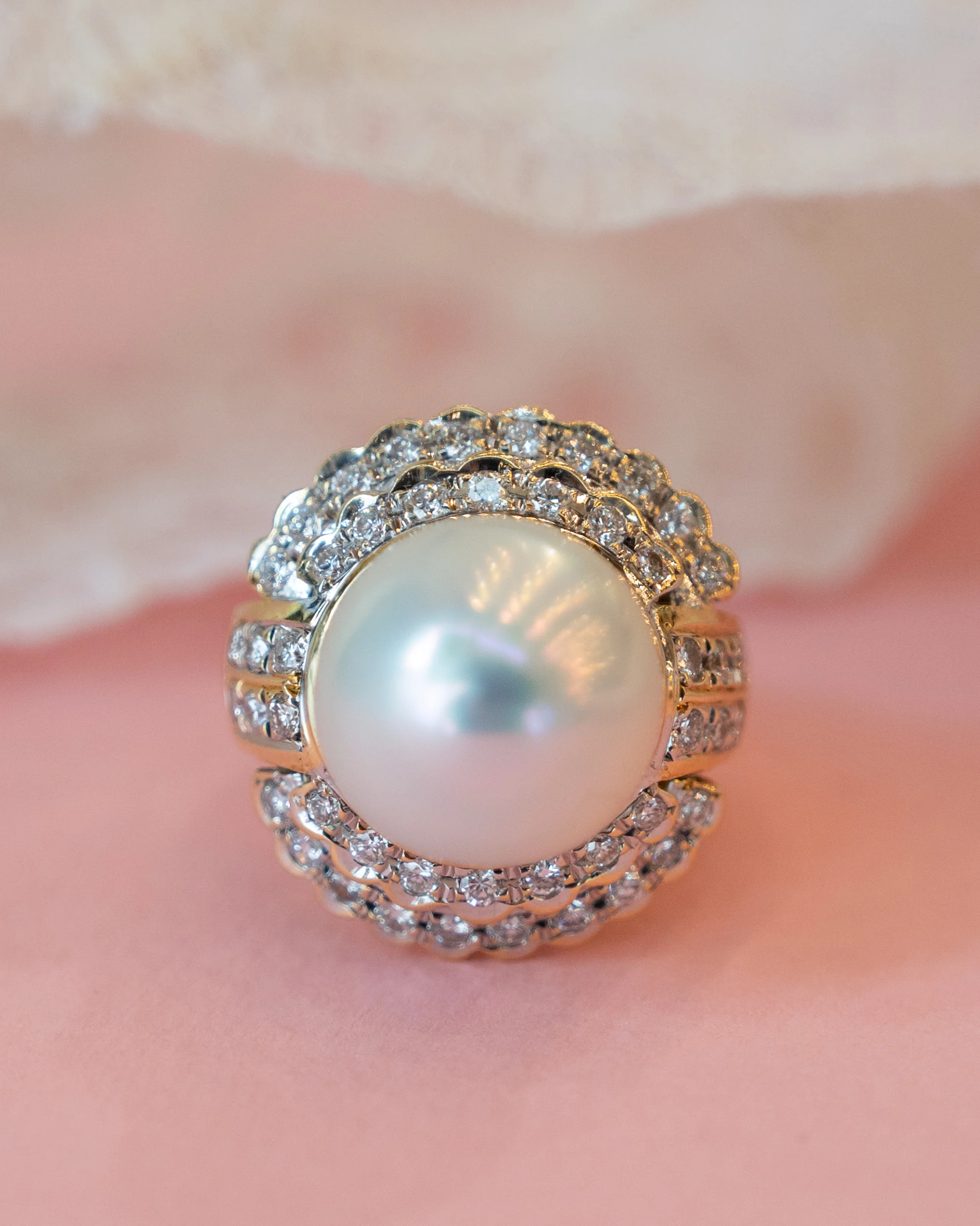 Mabe Pearl & Diamond Cocktail Ring 18k Yellow Gold - Image 7