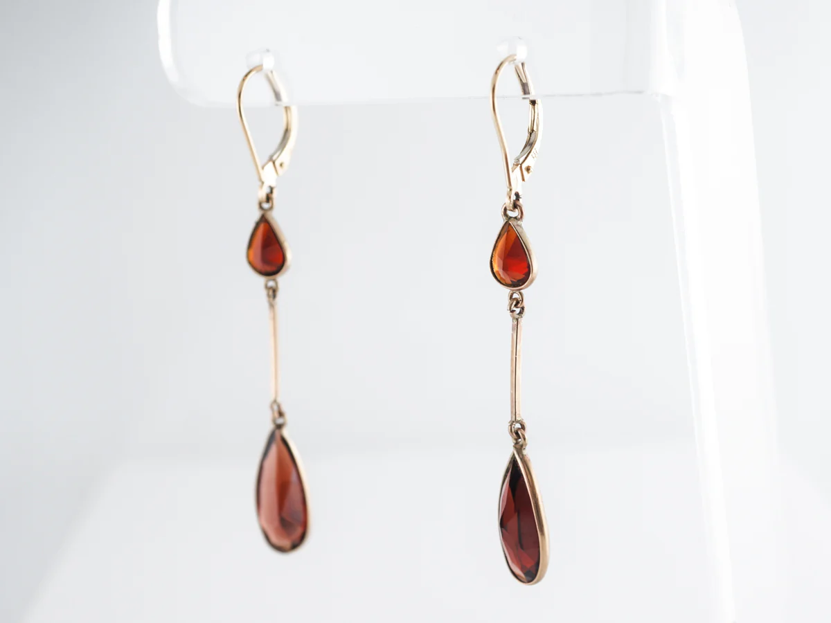 Marquis & Pear Shape Garnet Drop Earrings 14K Yellow Gold - Image 2