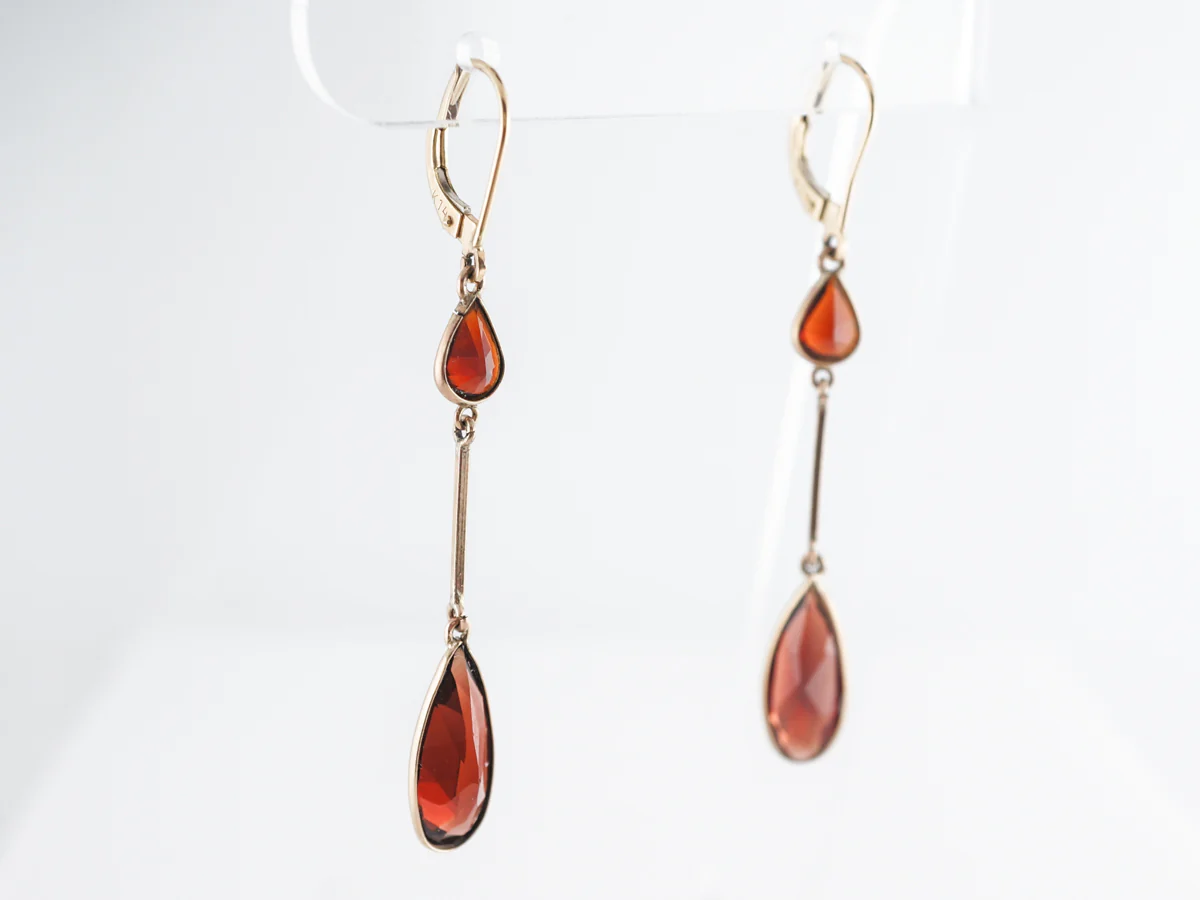 Marquis & Pear Shape Garnet Drop Earrings 14K Yellow Gold - Image 3