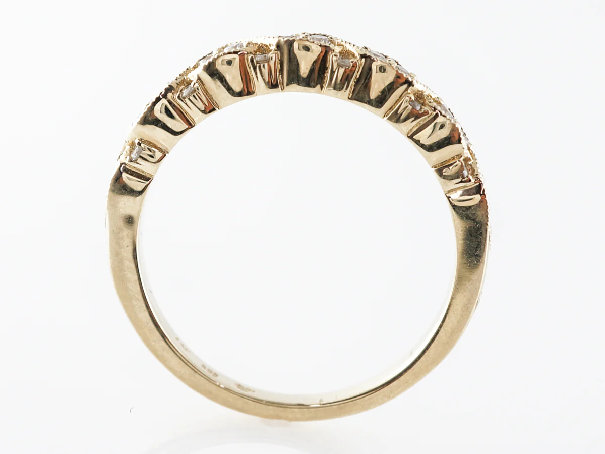 Marquis Shaped Milgrain Diamond Wedding Band in Yellow Gold - Image 4