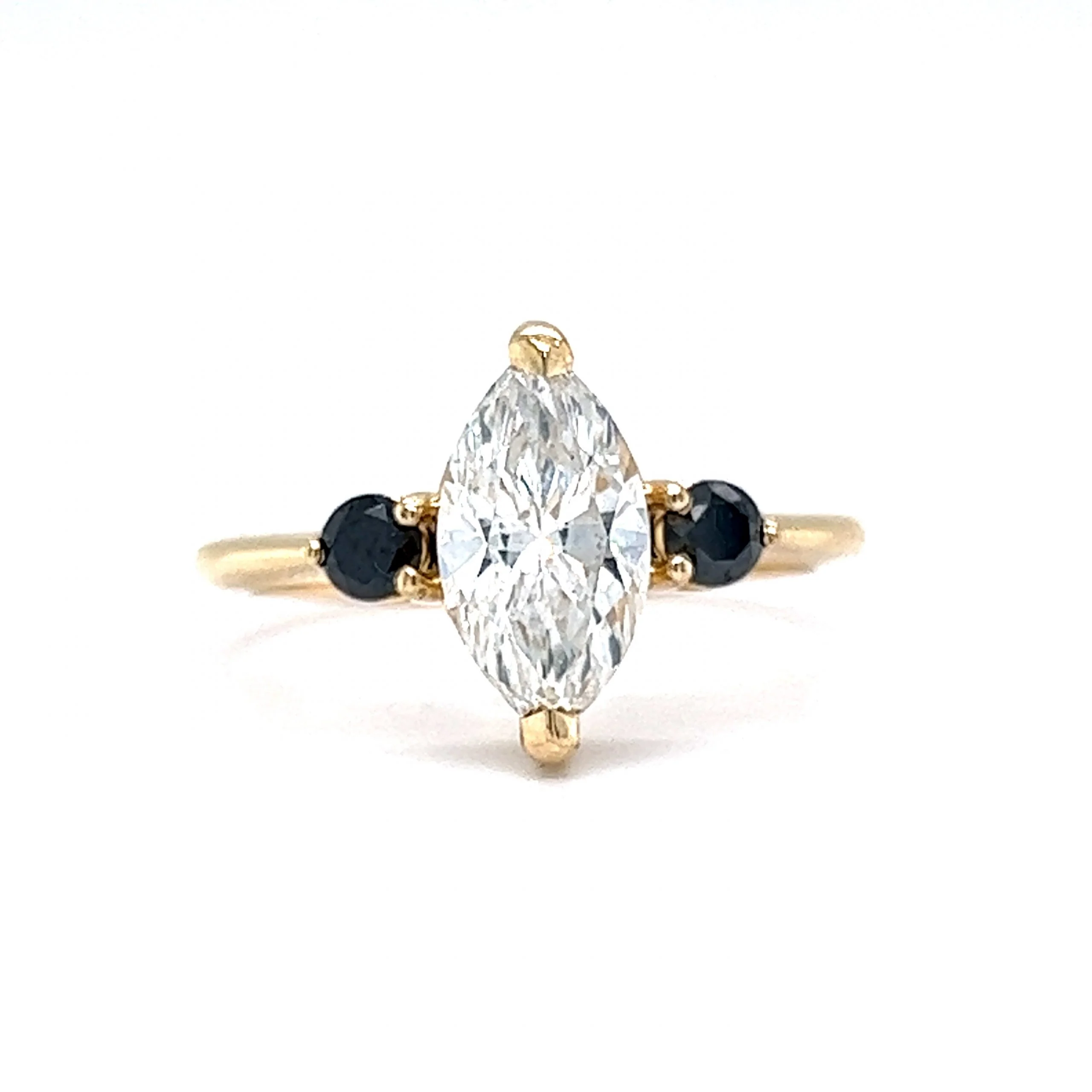 1.53 Marquise Cut & Black Diamond Engagement Ring in 14k Gold