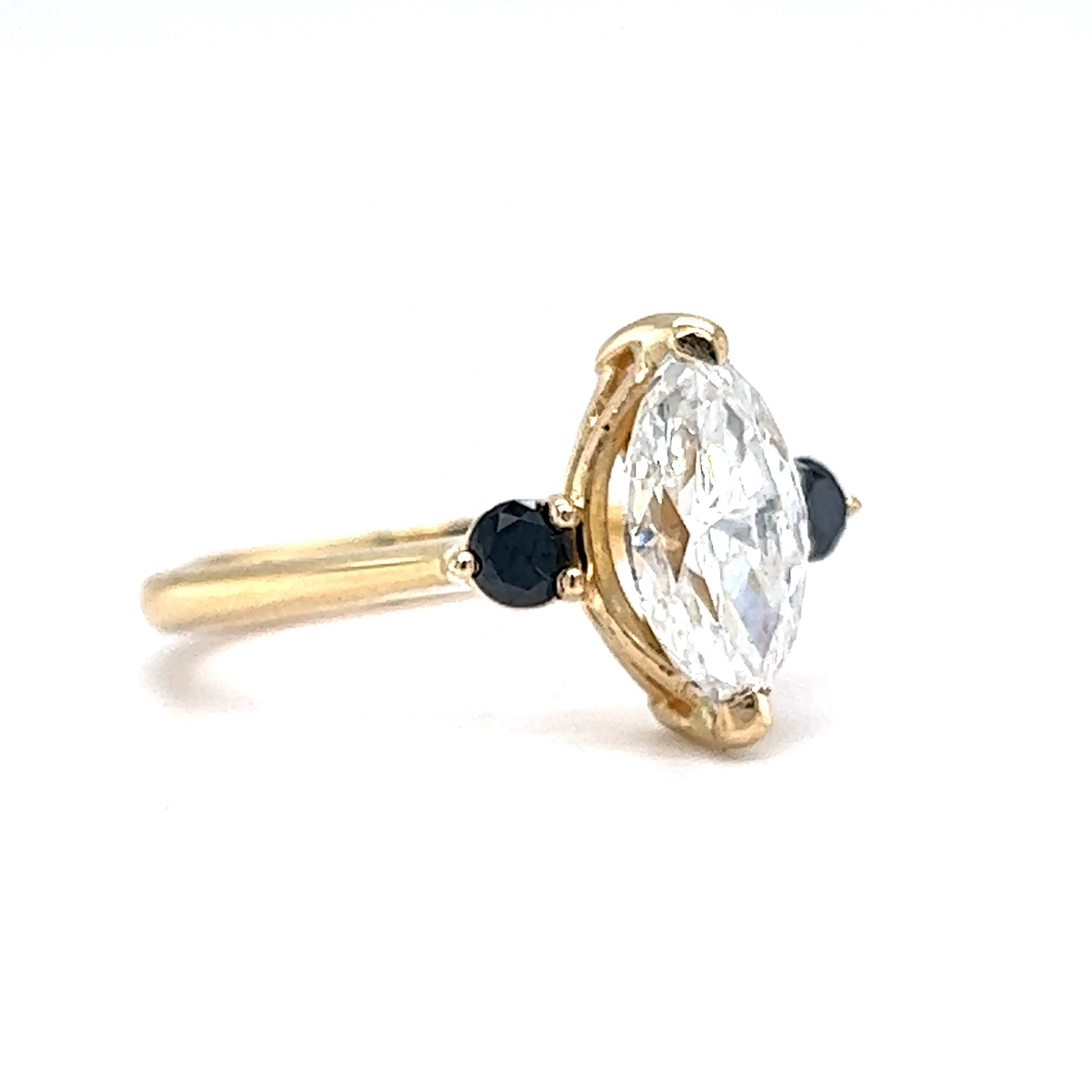 1.53 Marquise Cut & Black Diamond Engagement Ring in 14k Gold - Image 3