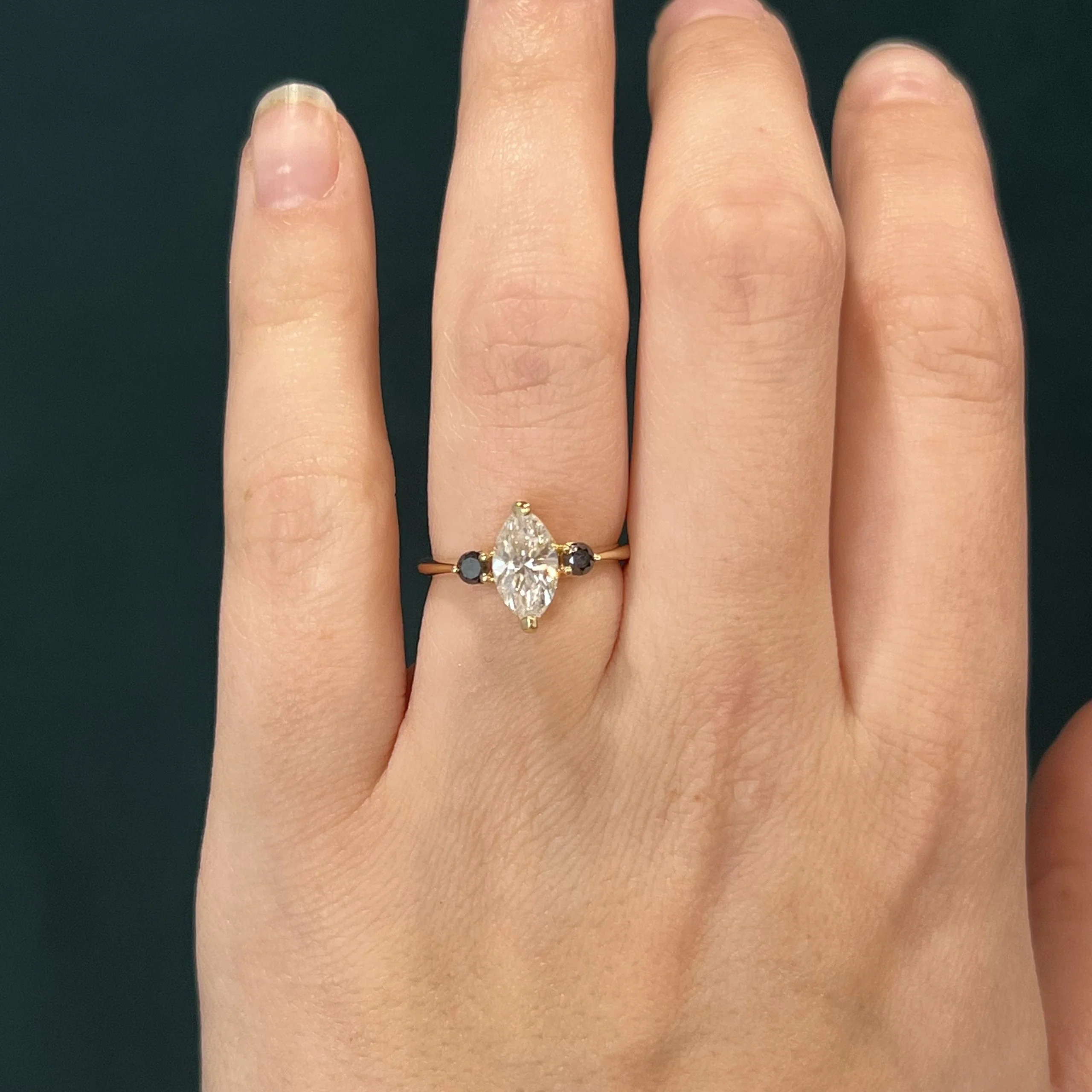 1.53 Marquise Cut & Black Diamond Engagement Ring in 14k Gold - Image 6