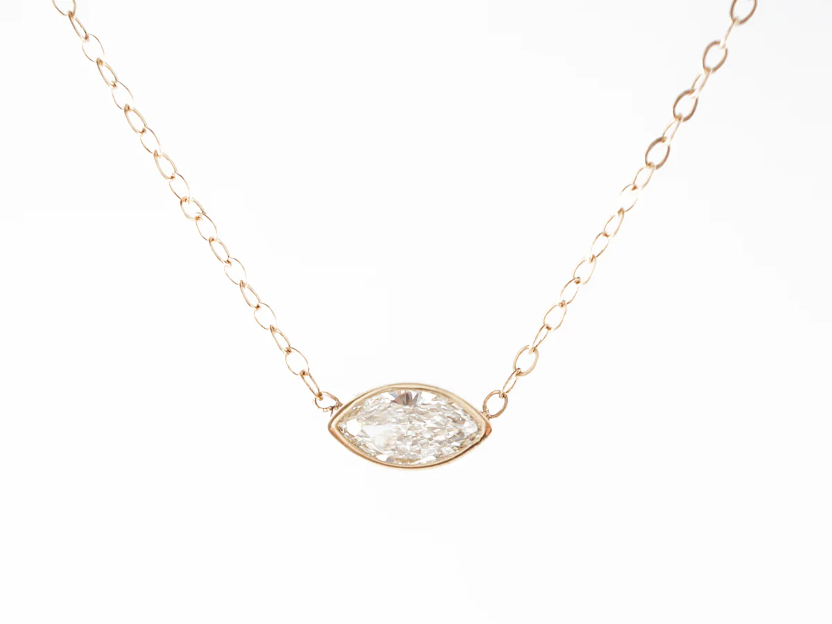 Marquise Cut Diamond Bezel Necklace in 14k Yellow Gold - Image 2