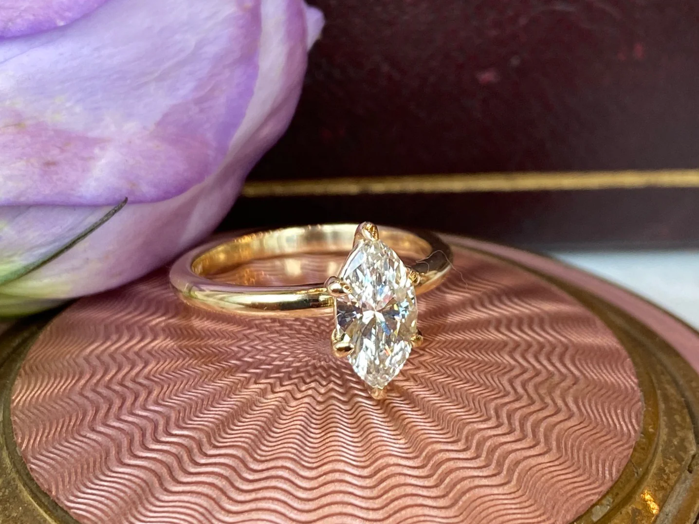 Marquise Diamond Engagement Ring 14k Yellow Gold - Image 6