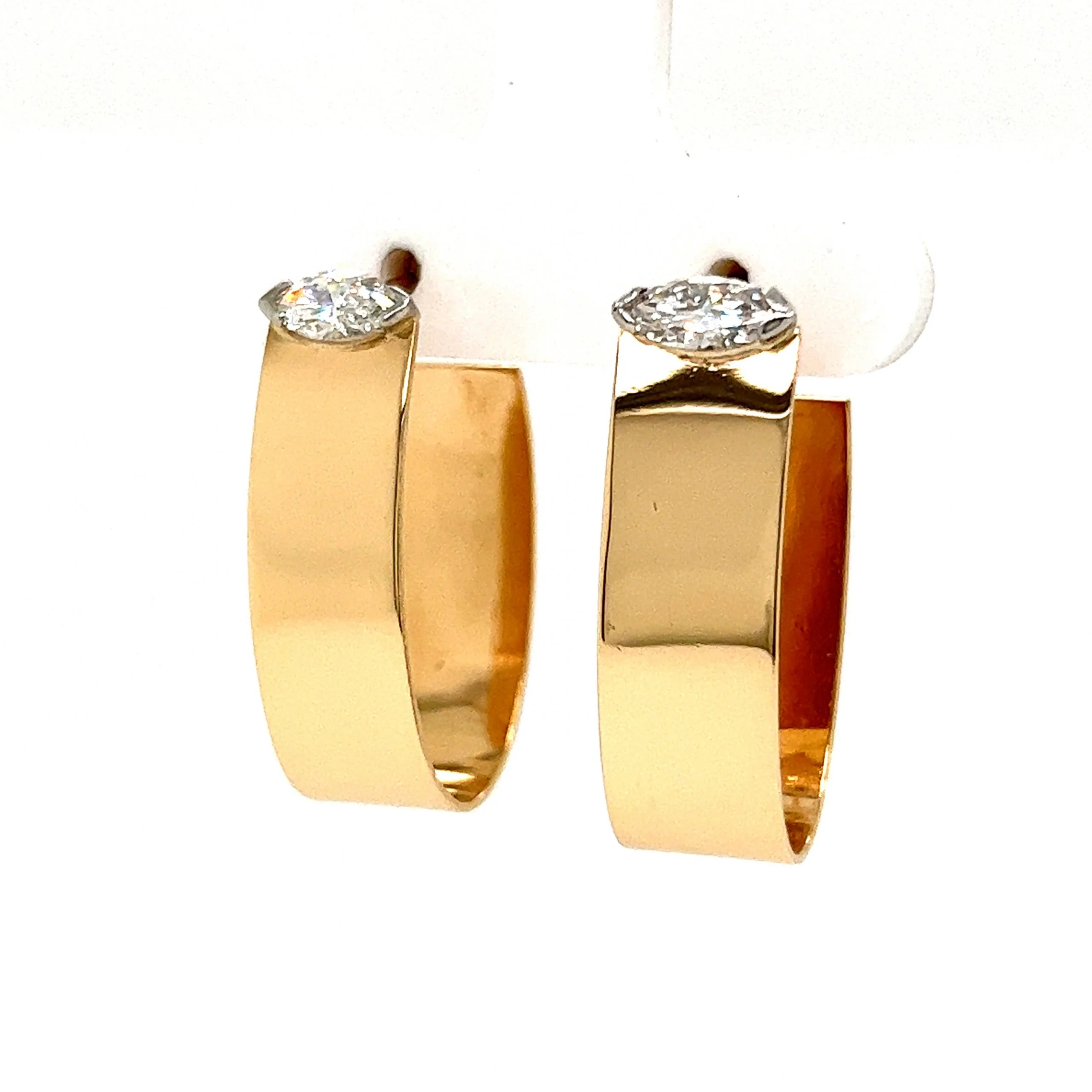 Marquise Diamond Hoop Earrings in 14k Yellow Gold - Image 2