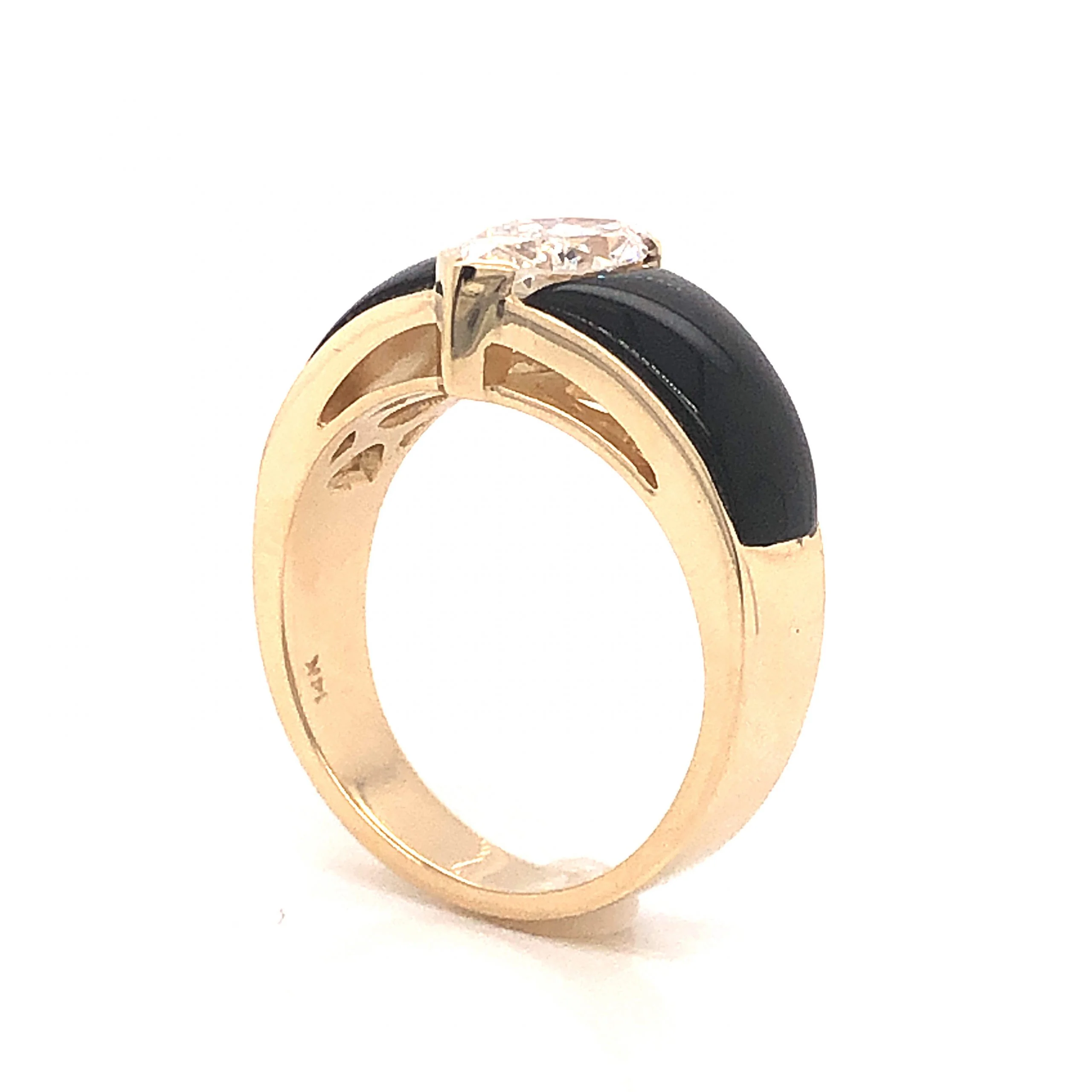 Marquise Diamond & Onyx Cocktail Ring in 14k Yellow Gold - Image 5