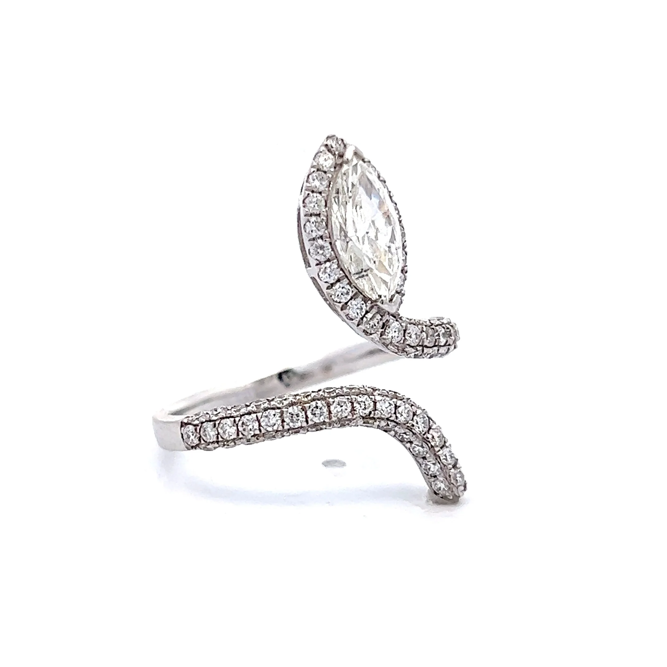 Marquise Diamond Snake Shaped Ring in 14k White Gold - Image 3