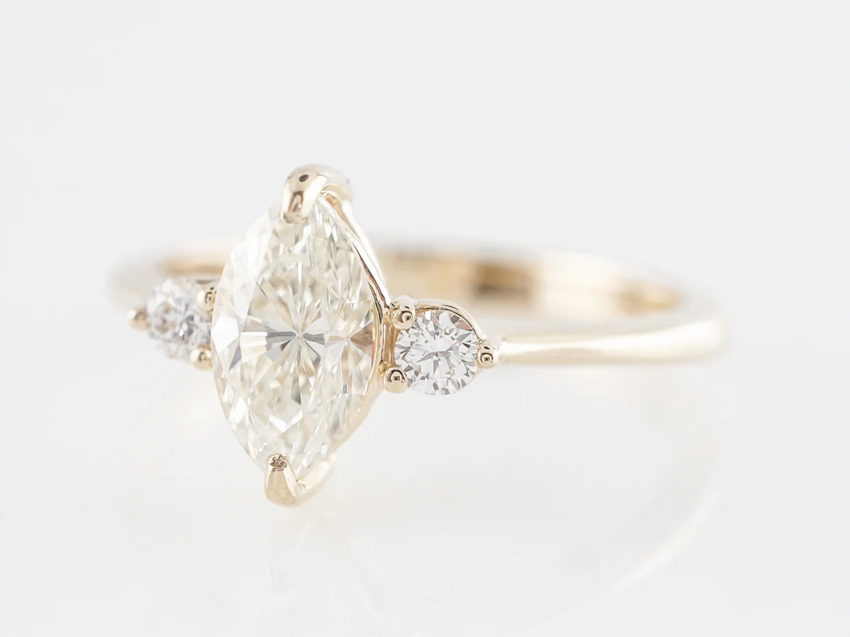 Marquise Diamond Three Stone Engagement Ring in 14K Yellow Gold - Image 2