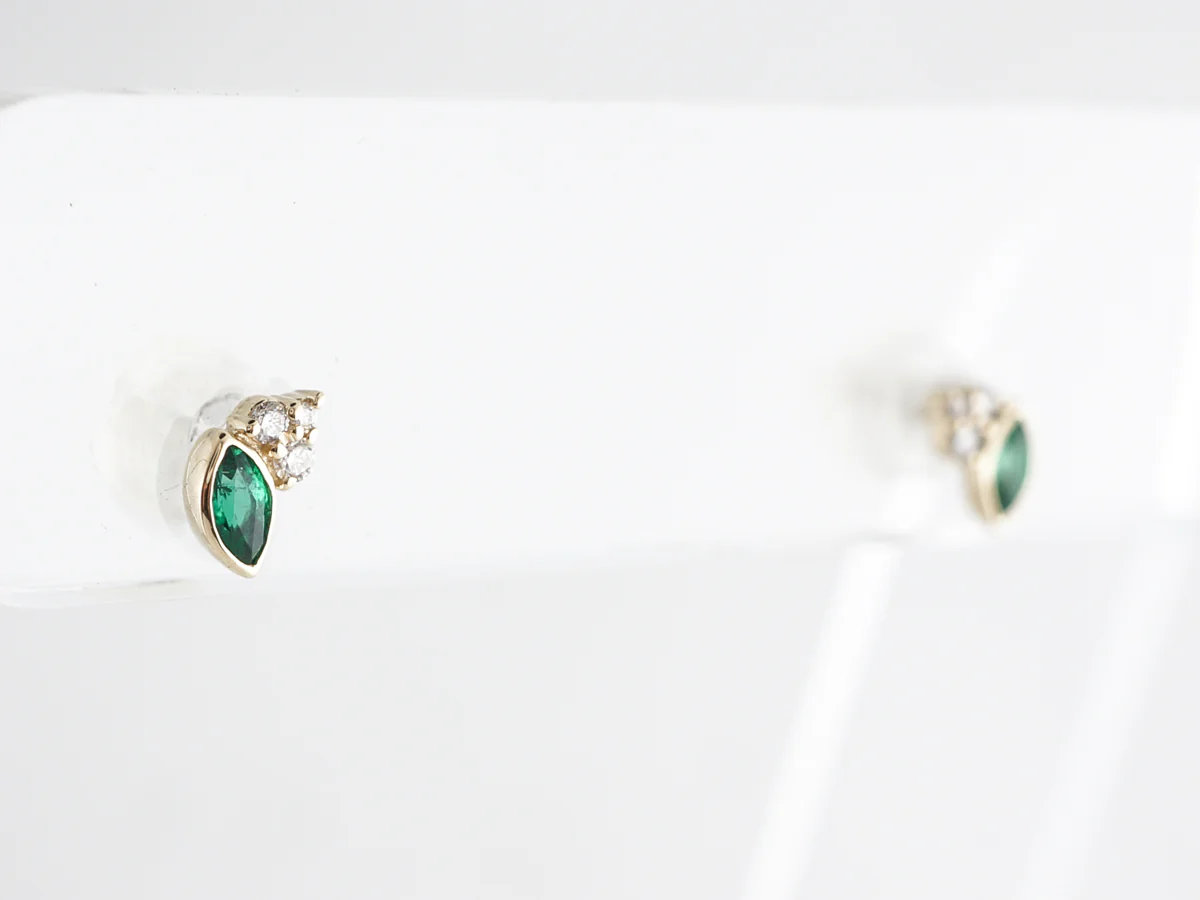 Marquise Emerald and Diamond Earrings in Yellow Gold - Image 2