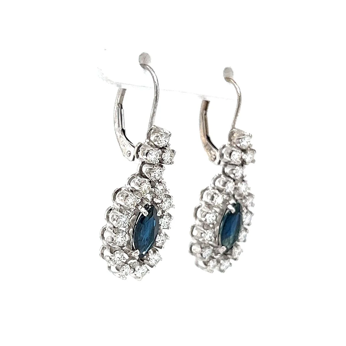 Marquise Sapphire & Diamond Cluster Earrings in 14k White Gold - Image 3