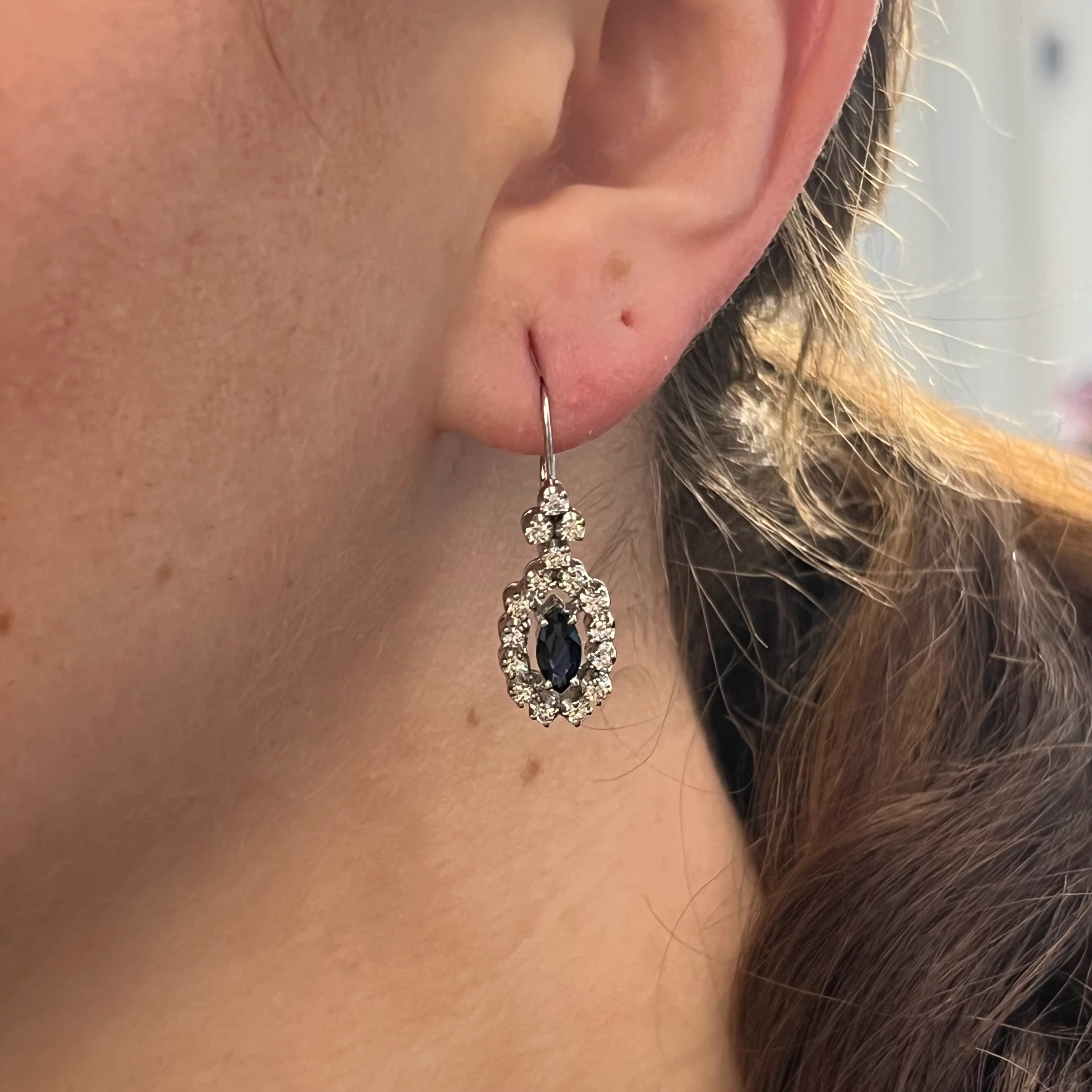 Marquise Sapphire & Diamond Cluster Earrings in 14k White Gold - Image 4