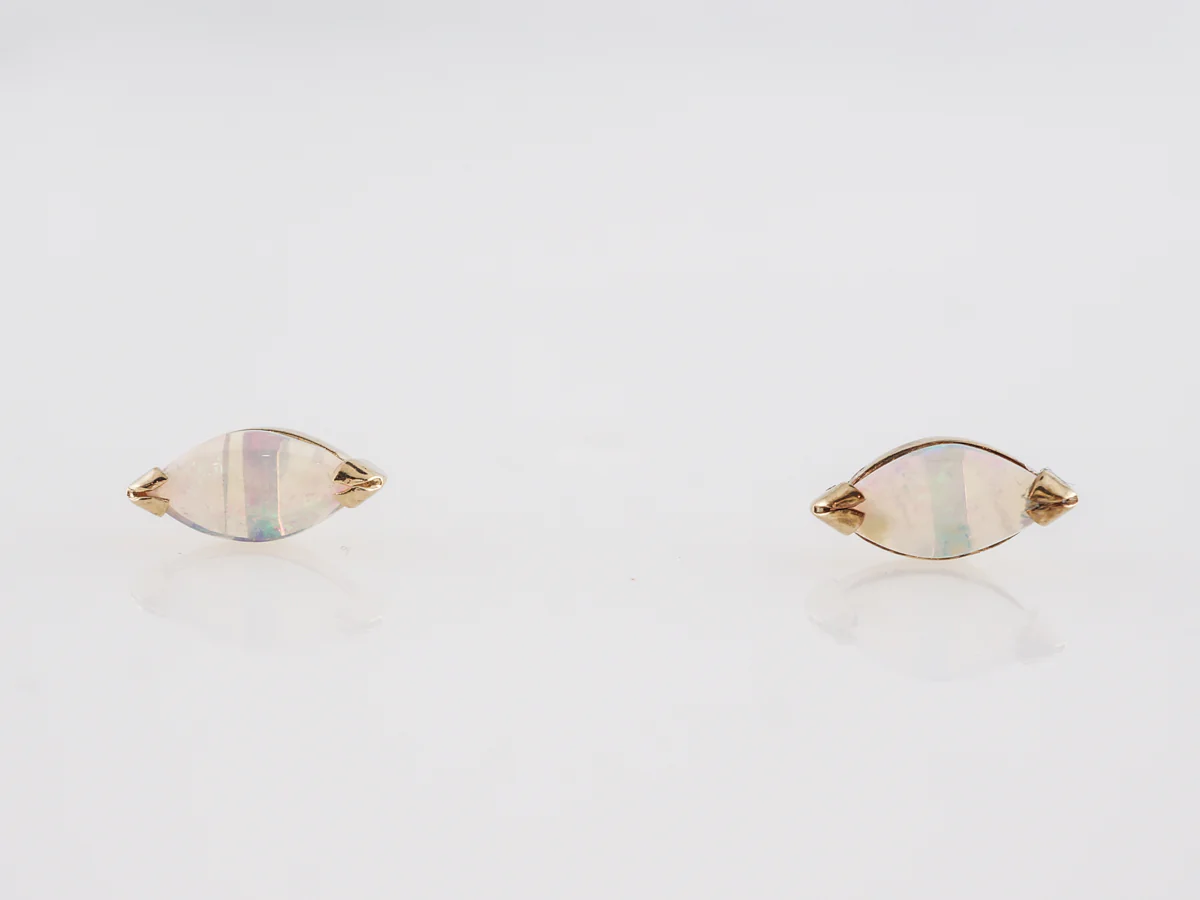 Marquise Shaped Opal Stud Earrings in 14k Yellow Gold - Image 3