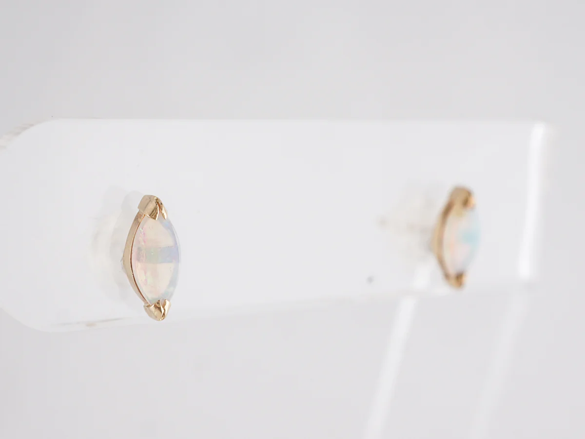 Marquise Shaped Opal Stud Earrings in 14k Yellow Gold - Image 4