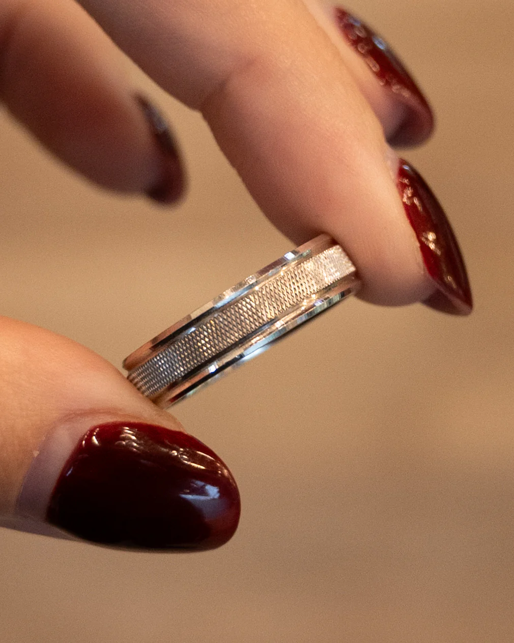 Mens 6mm Textured Step Edge Wedding Band 14k - Image 7