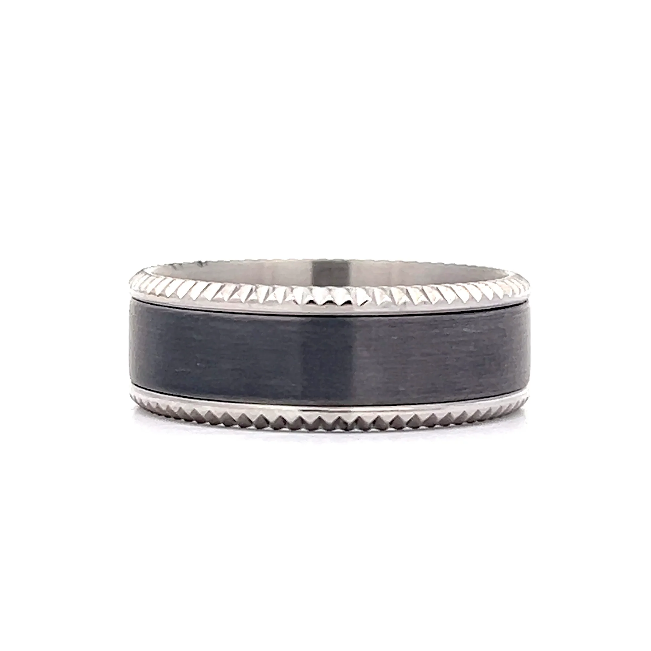 Mens 8mm Brushed Tantalum Wedding Band in 14K