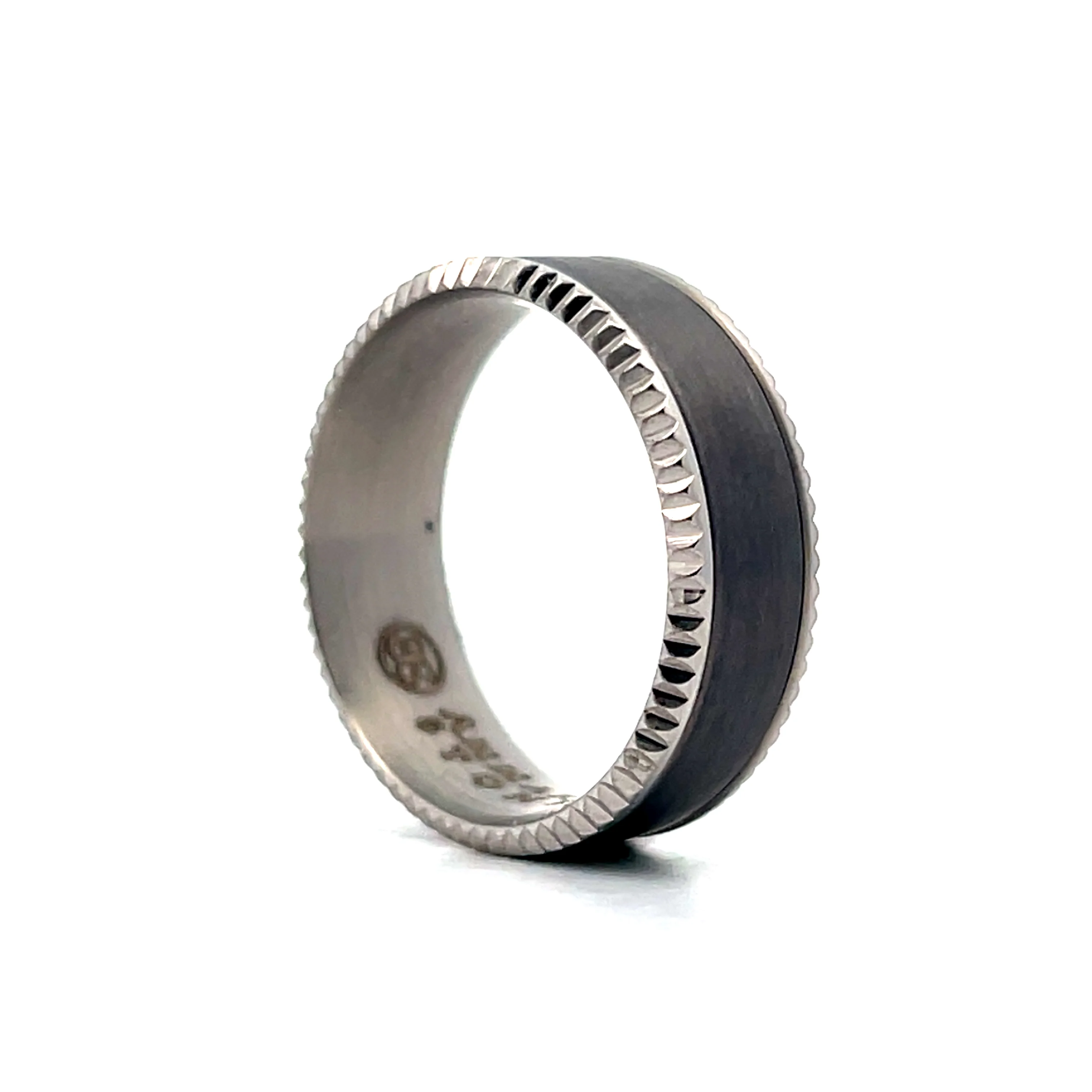 Mens 8mm Brushed Tantalum Wedding Band in 14K - Image 5
