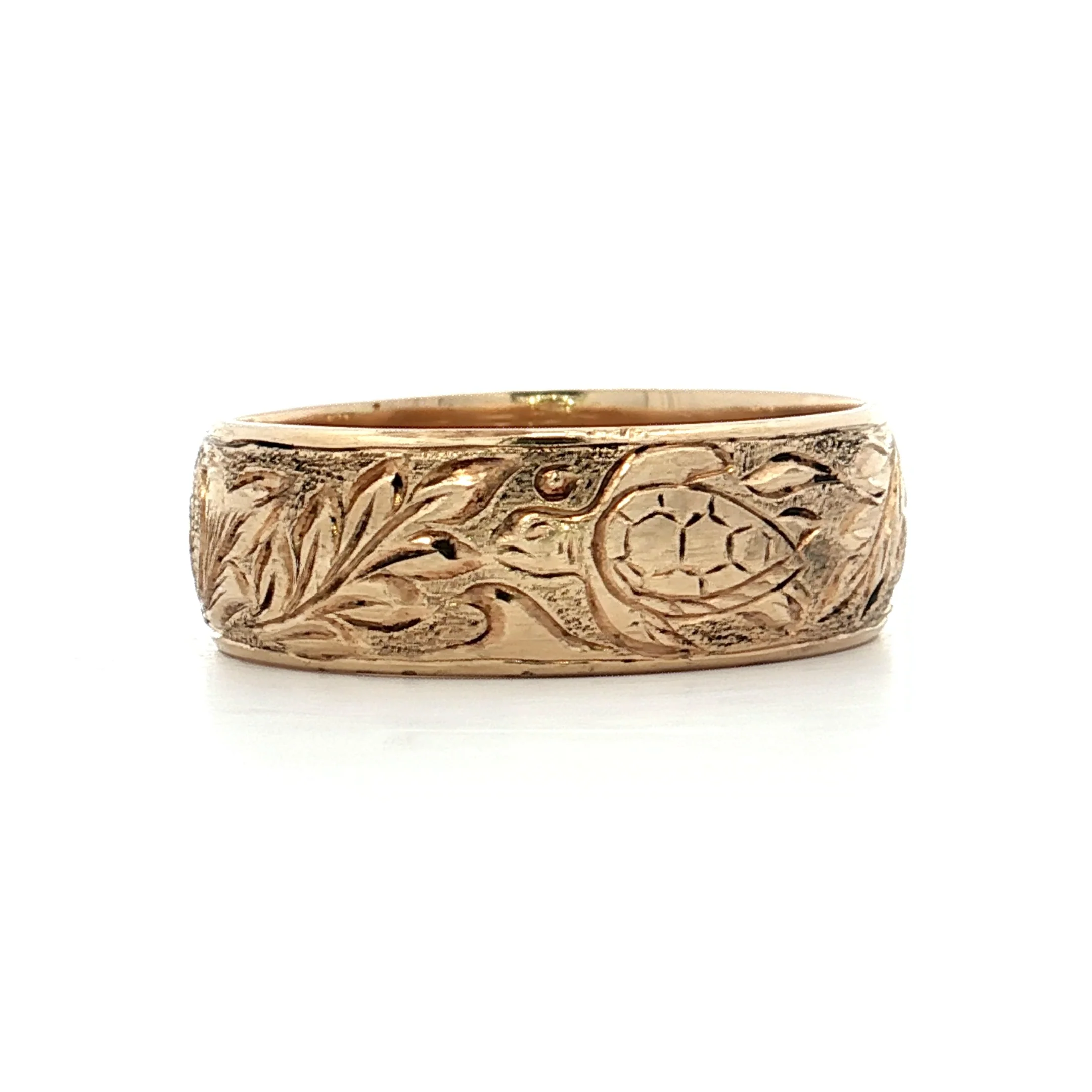 Mens 8mm Engraved Wedding Band 14k Yellow Gold - Image 3