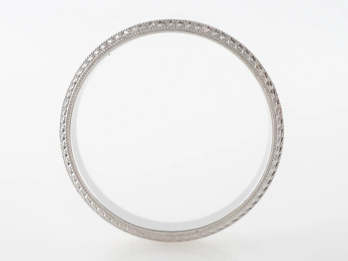 Men's Art Deco Wedding Band w/ Engraving in 18 White Gold - Image 2