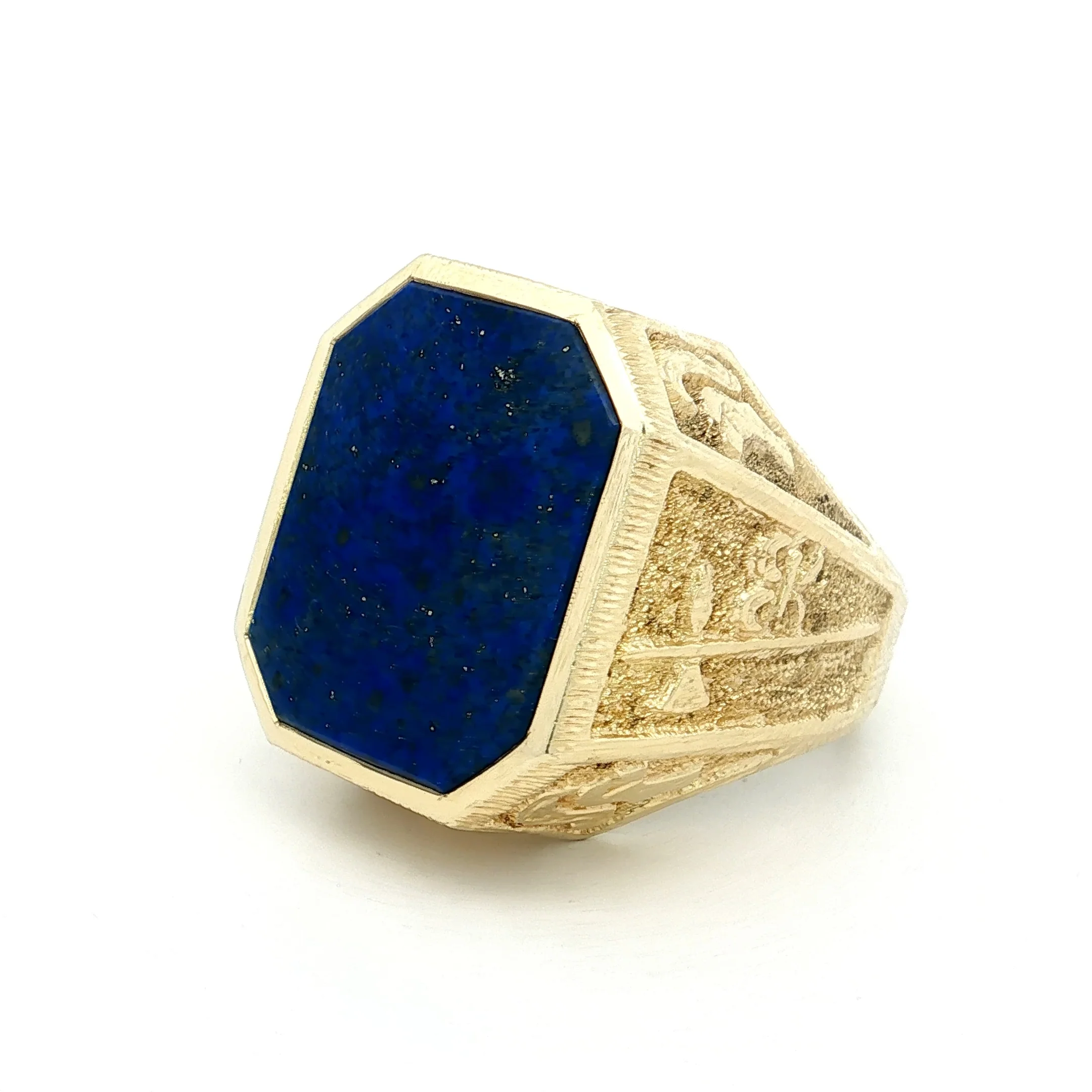 Mens Cabochon Lapis Lazuli Signet Ring 14k Yellow Gold - Image 2