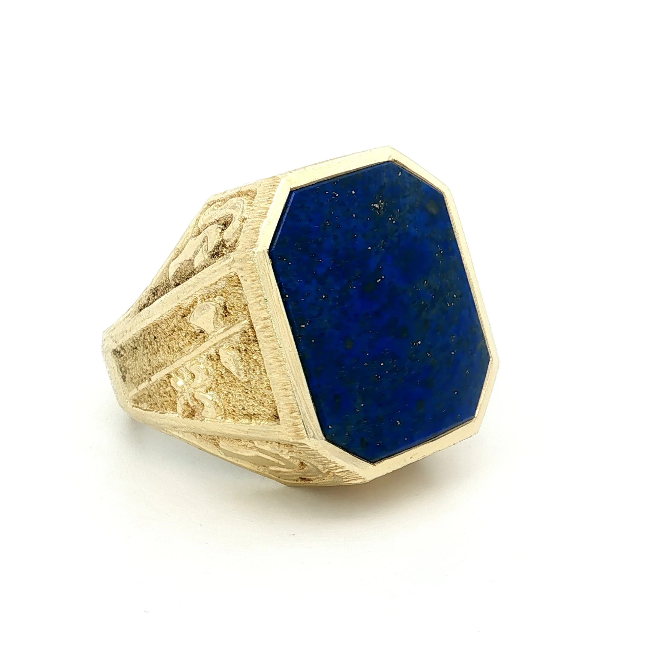 Mens Cabochon Lapis Lazuli Signet Ring 14k Yellow Gold - Image 3