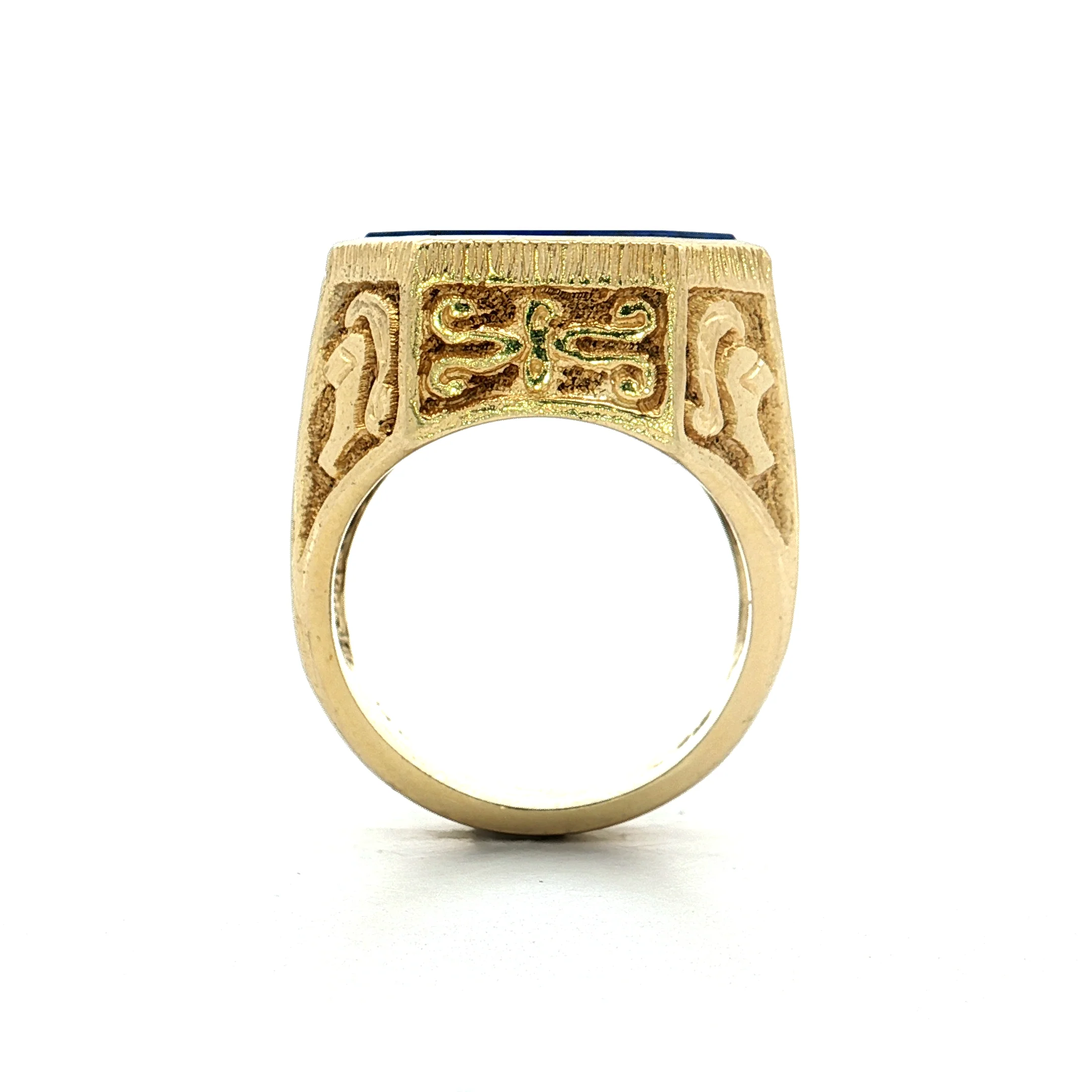 Mens Cabochon Lapis Lazuli Signet Ring 14k Yellow Gold - Image 4