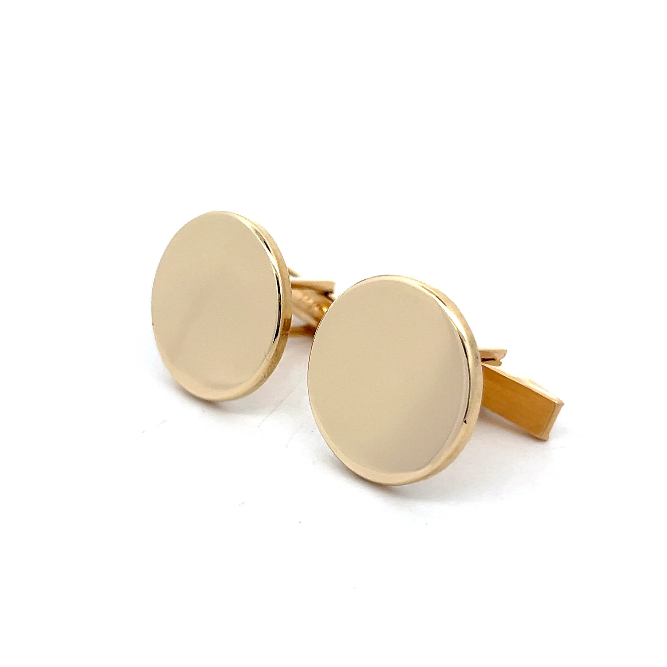 Mens Circular Cufflinks in 14k Yellow Gold - Image 2