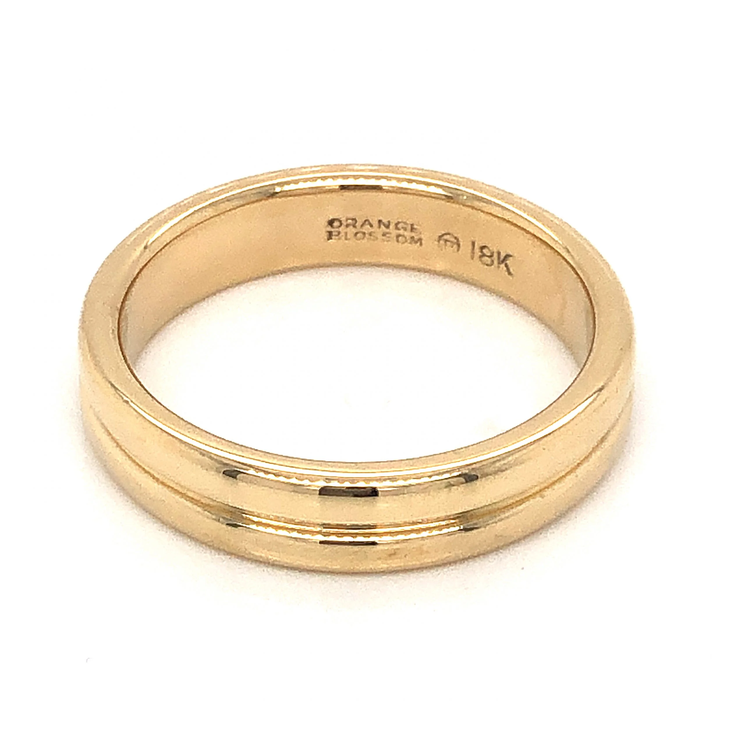 Men's Grooved Orange Blossom Wedding Band in 18K Yellow Gold - Image 2