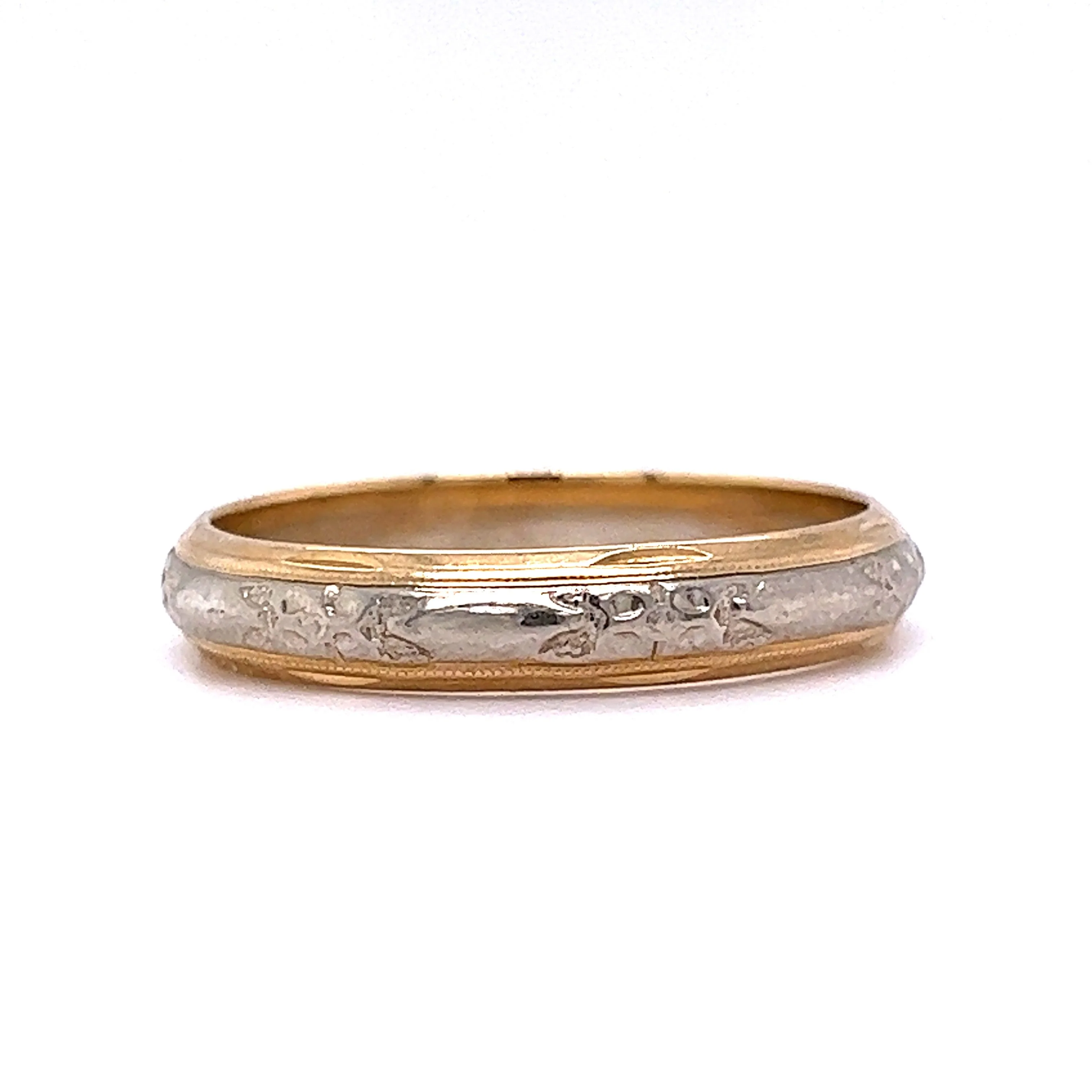 Men's Retro Two-Tone Engraved Wedding Band in 14k Gold - Image 2
