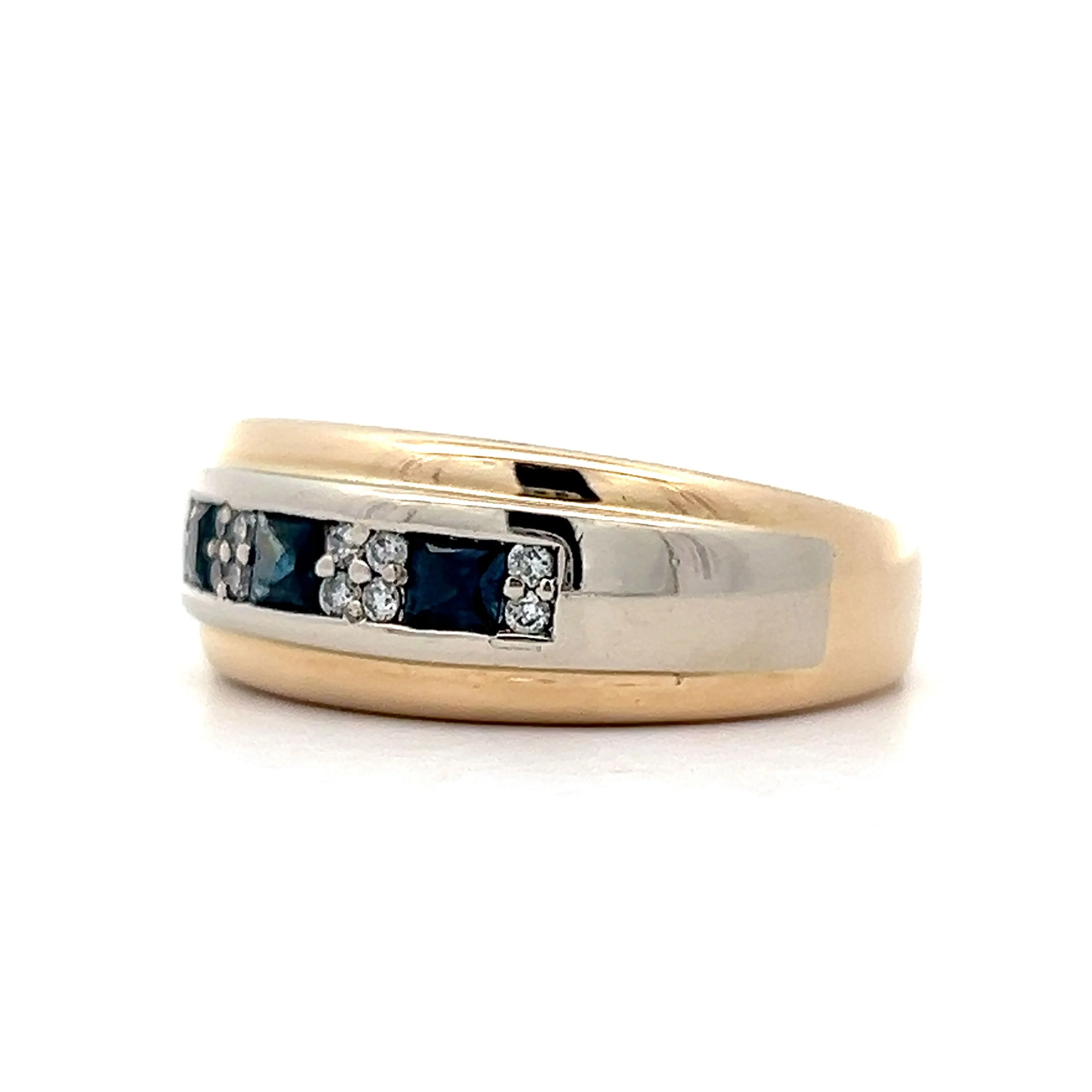 Mens Sapphire & Diamond Wedding Band in Yellow & White Gold - Image 2