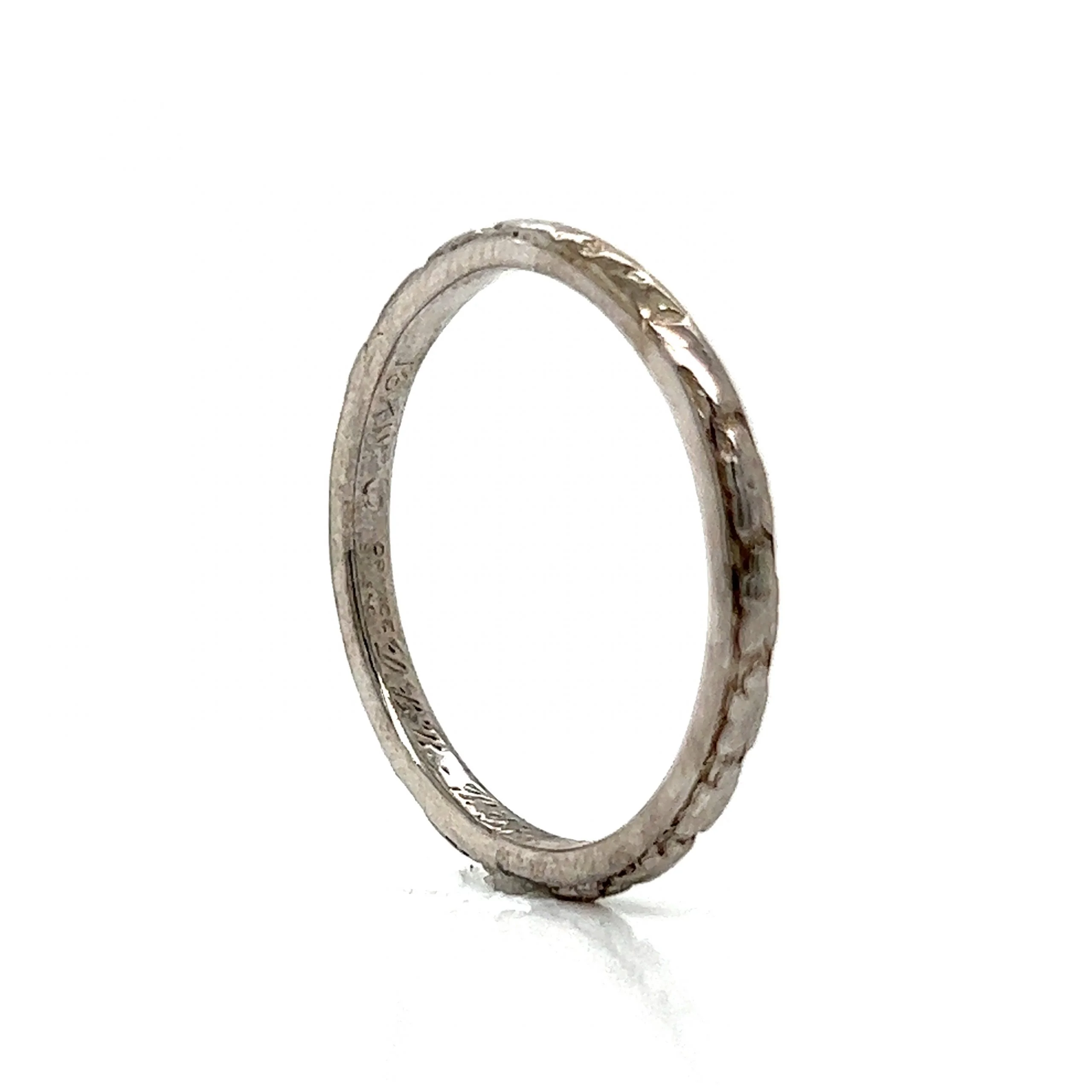 Men's Textured Art Deco Wedding Band in 18k White Gold - Image 5